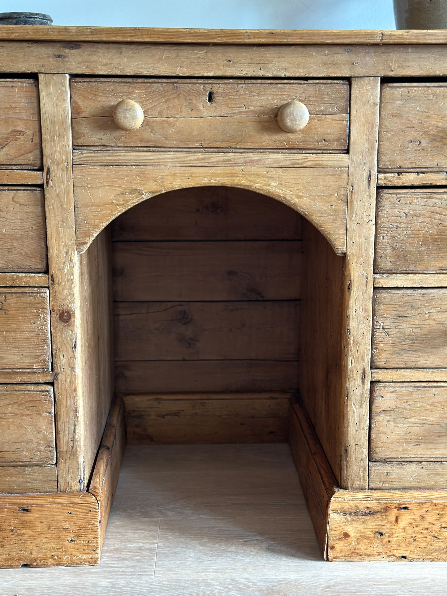 Large Antique English Pine Pedestal Desk