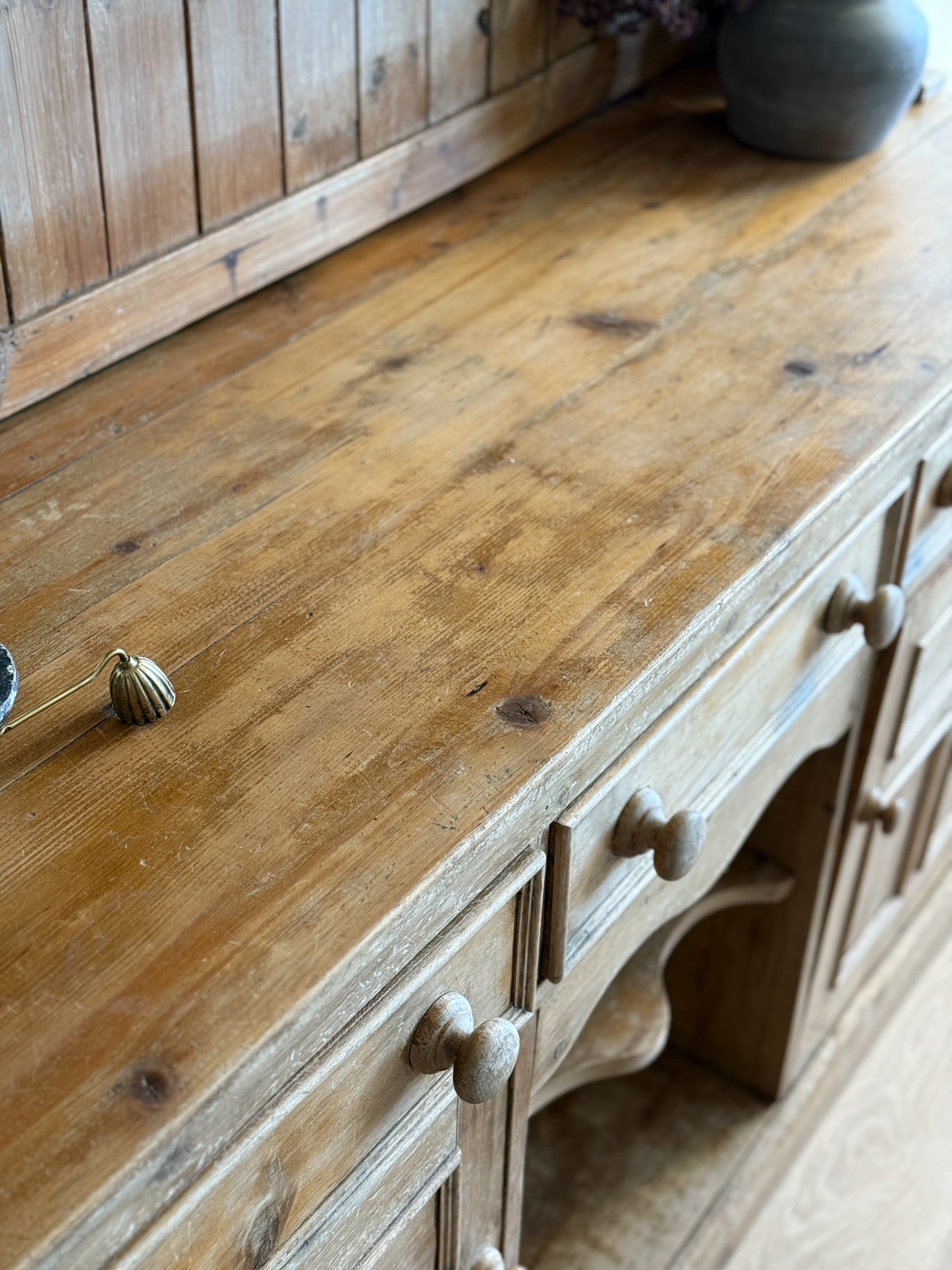 Antique English Pine Step-back Hutch