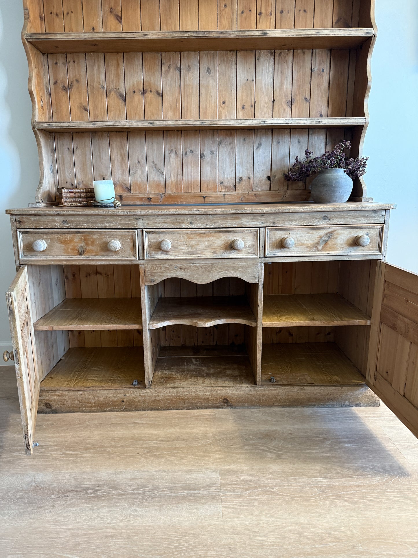 Antique English Pine Step-back Hutch