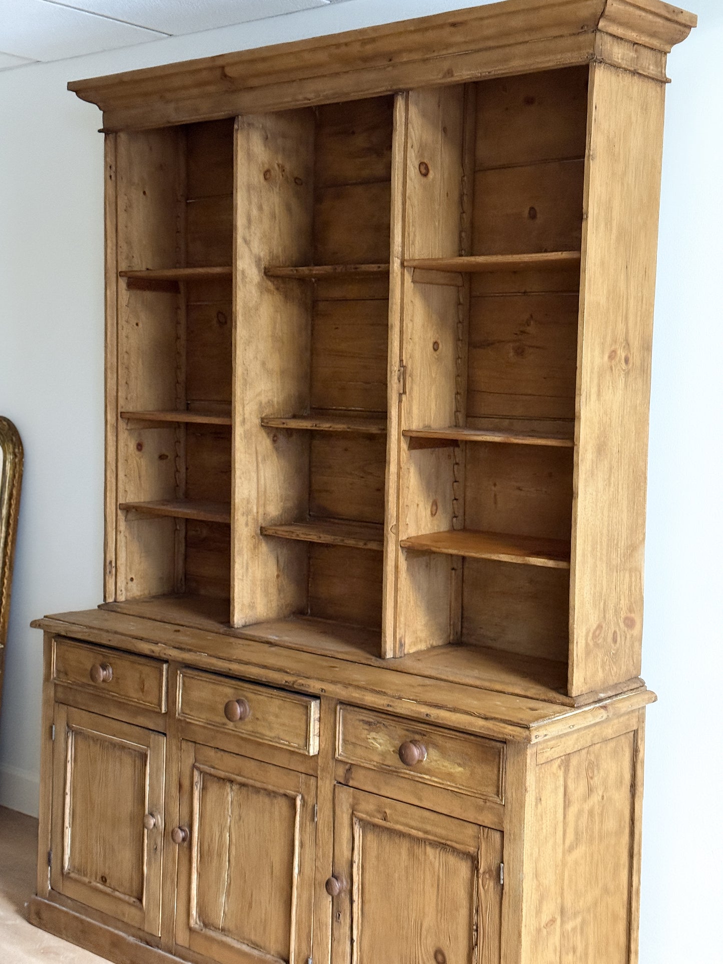 Large Antique English Pine Step-back Hutch