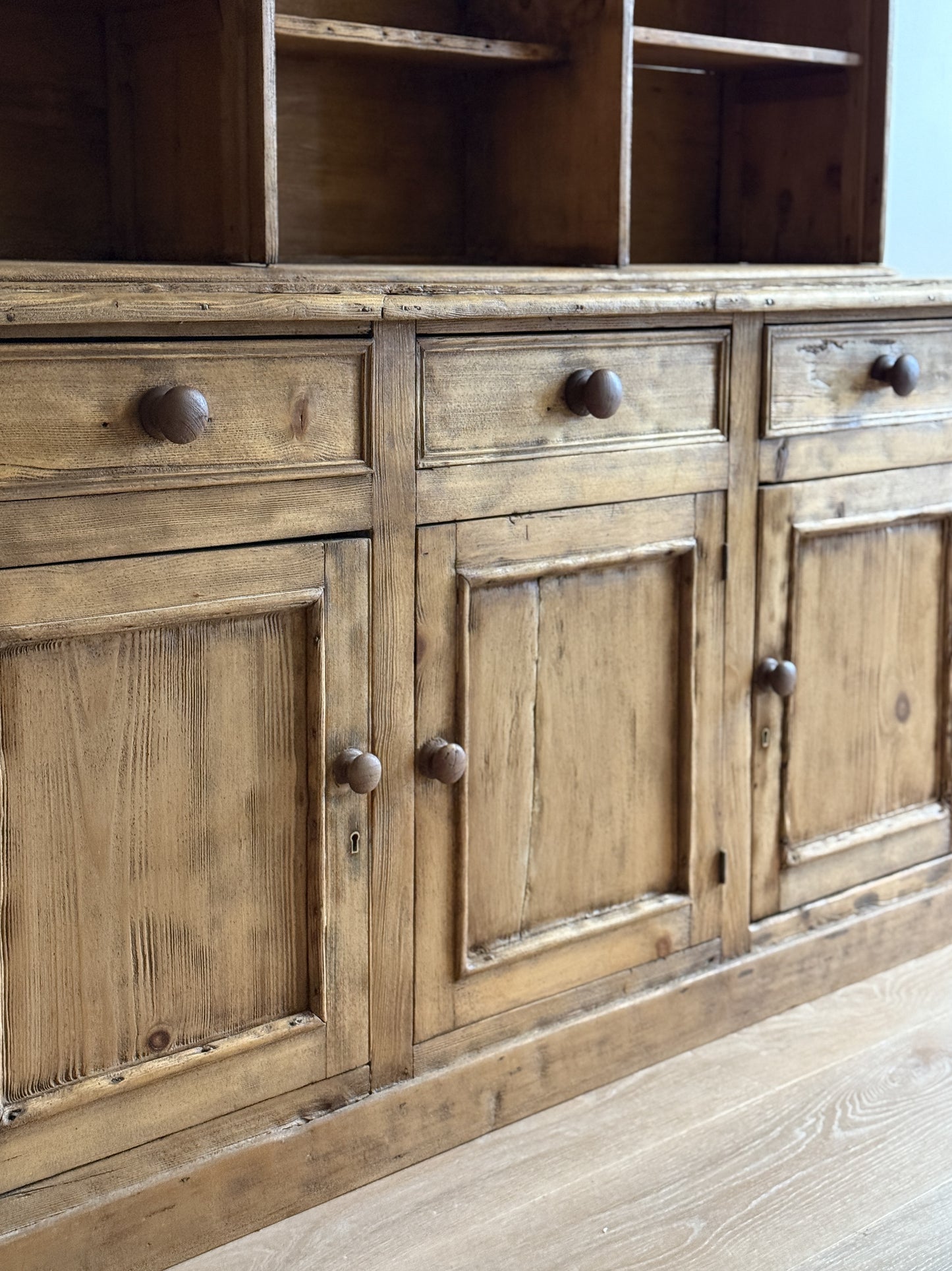 Large Antique English Pine Step-back Hutch