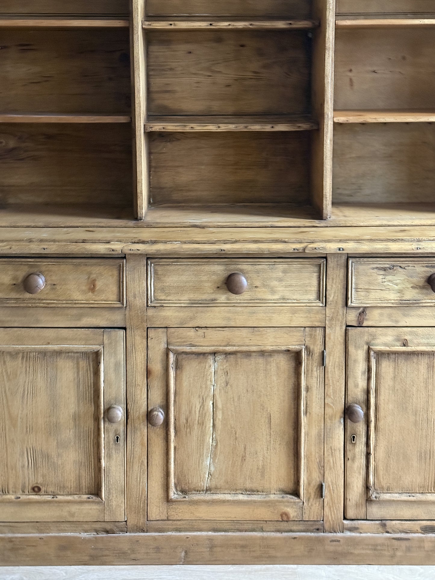 Large Antique English Pine Step-back Hutch