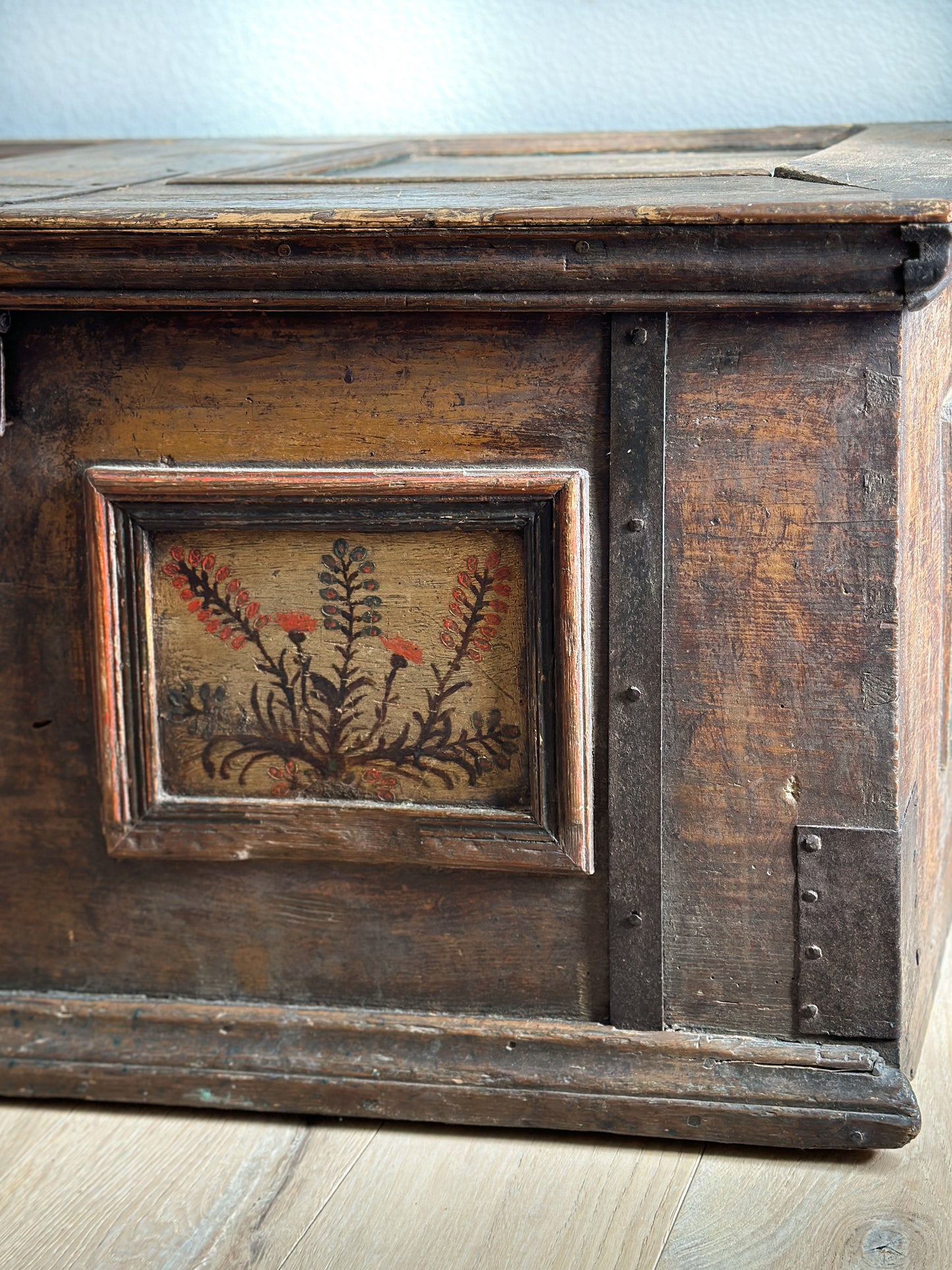 Large Antique Hand Painted European Dowry Trunk/Chest