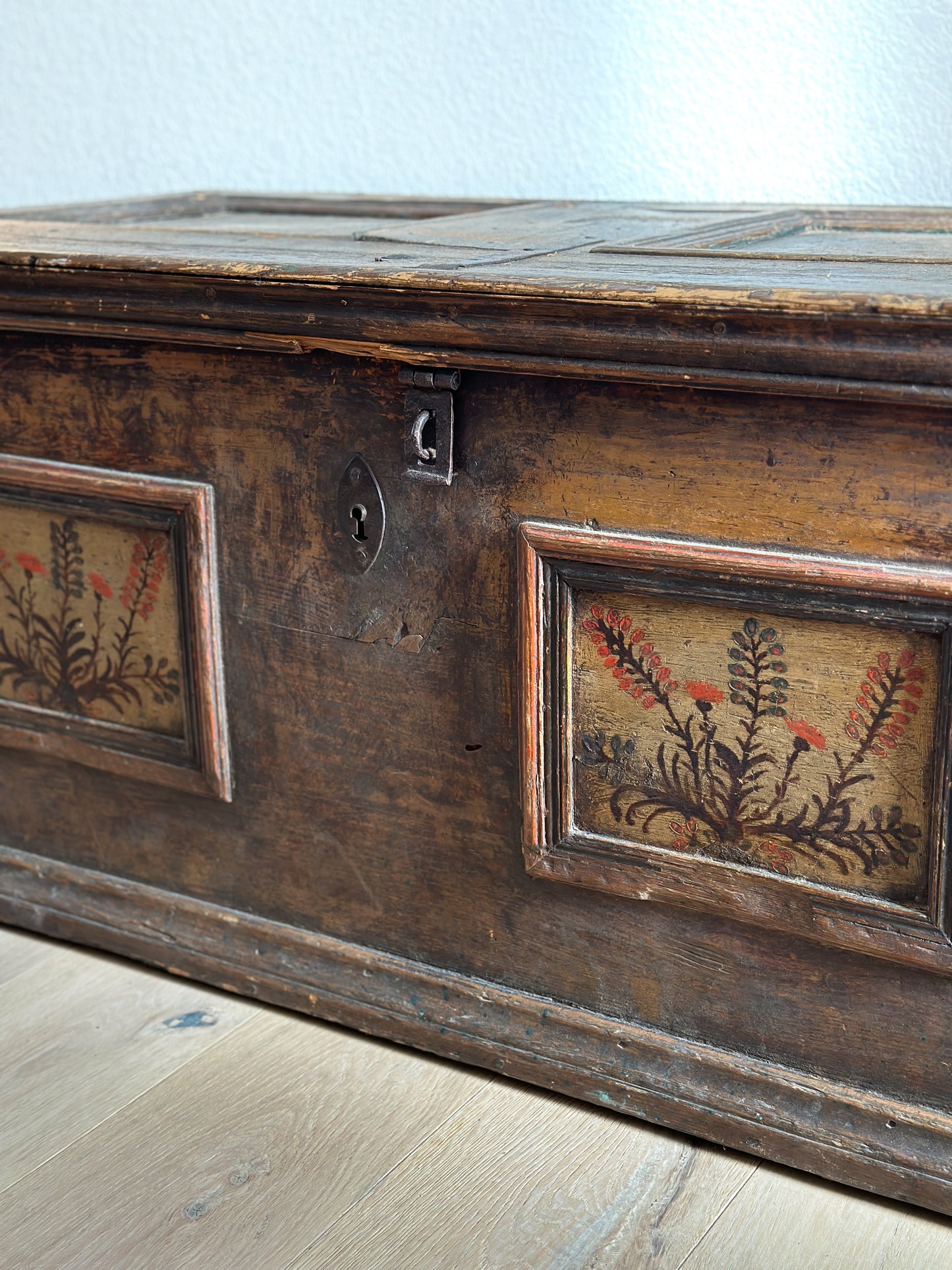 Large Antique Hand Painted European Dowry Trunk/Chest