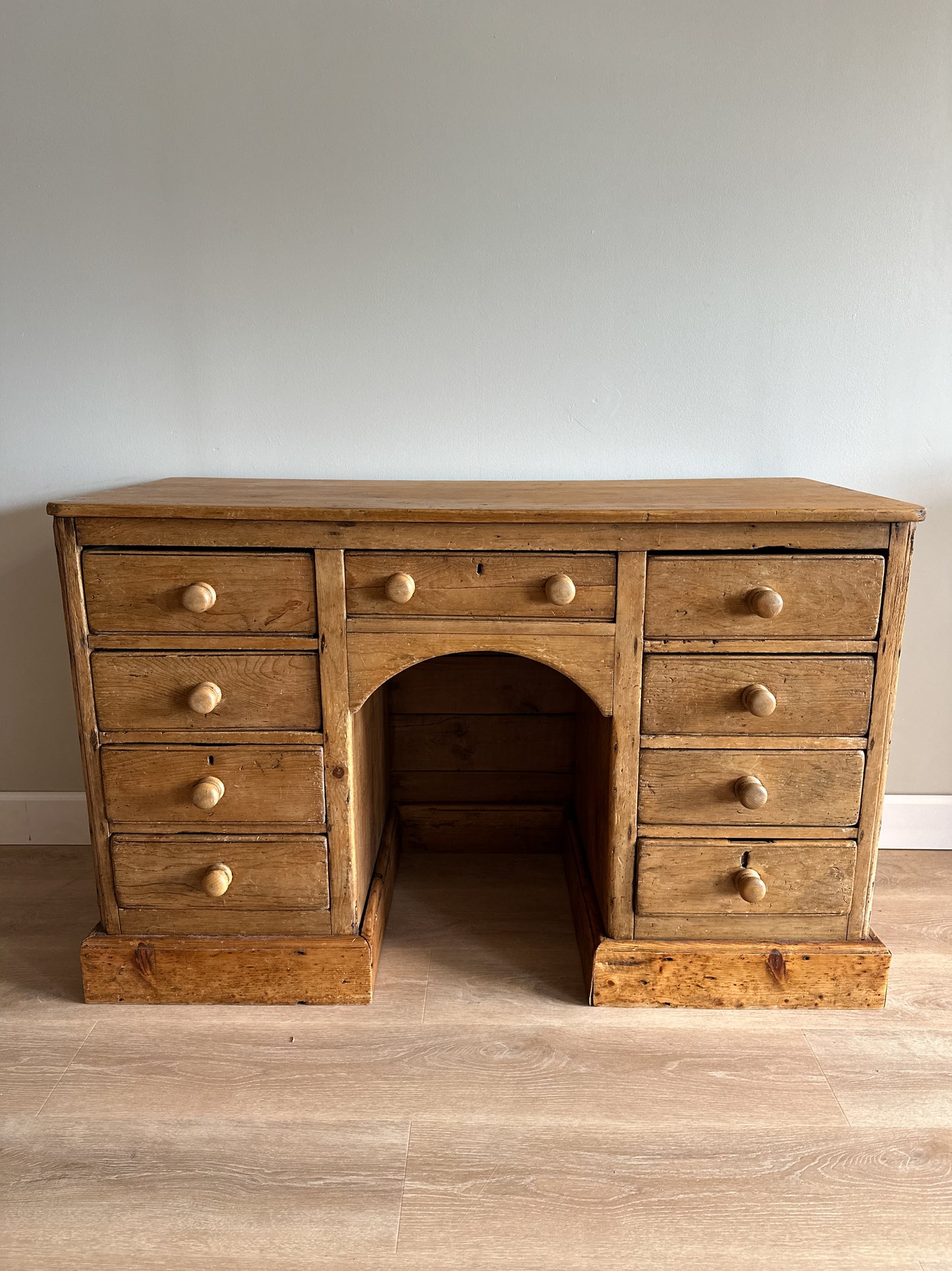 Large Antique English Pine Pedestal Desk