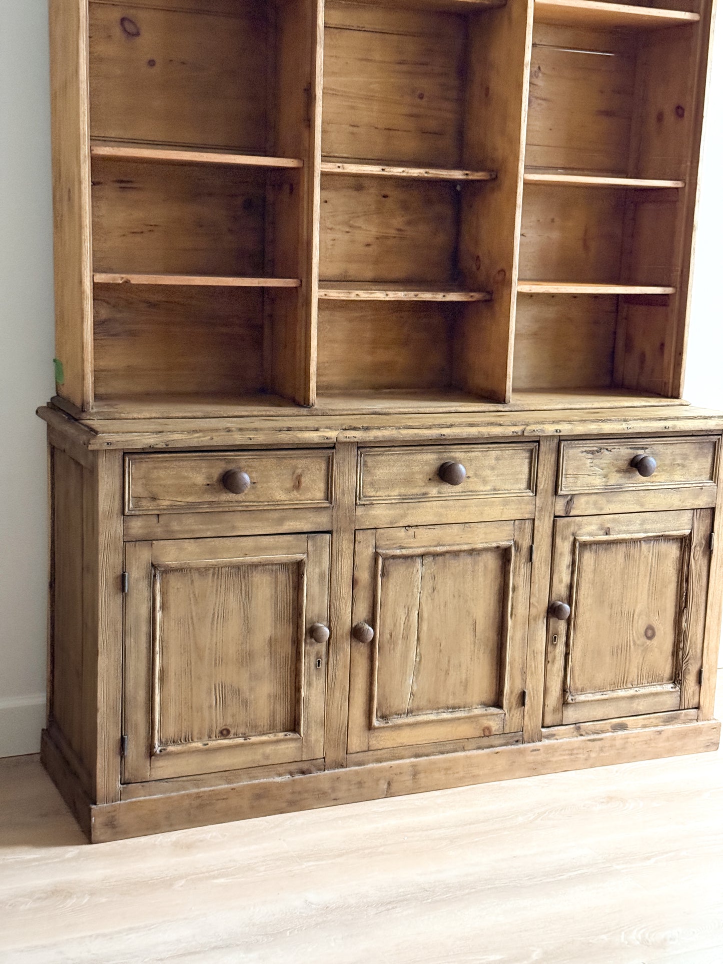 Large Antique English Pine Step-back Hutch