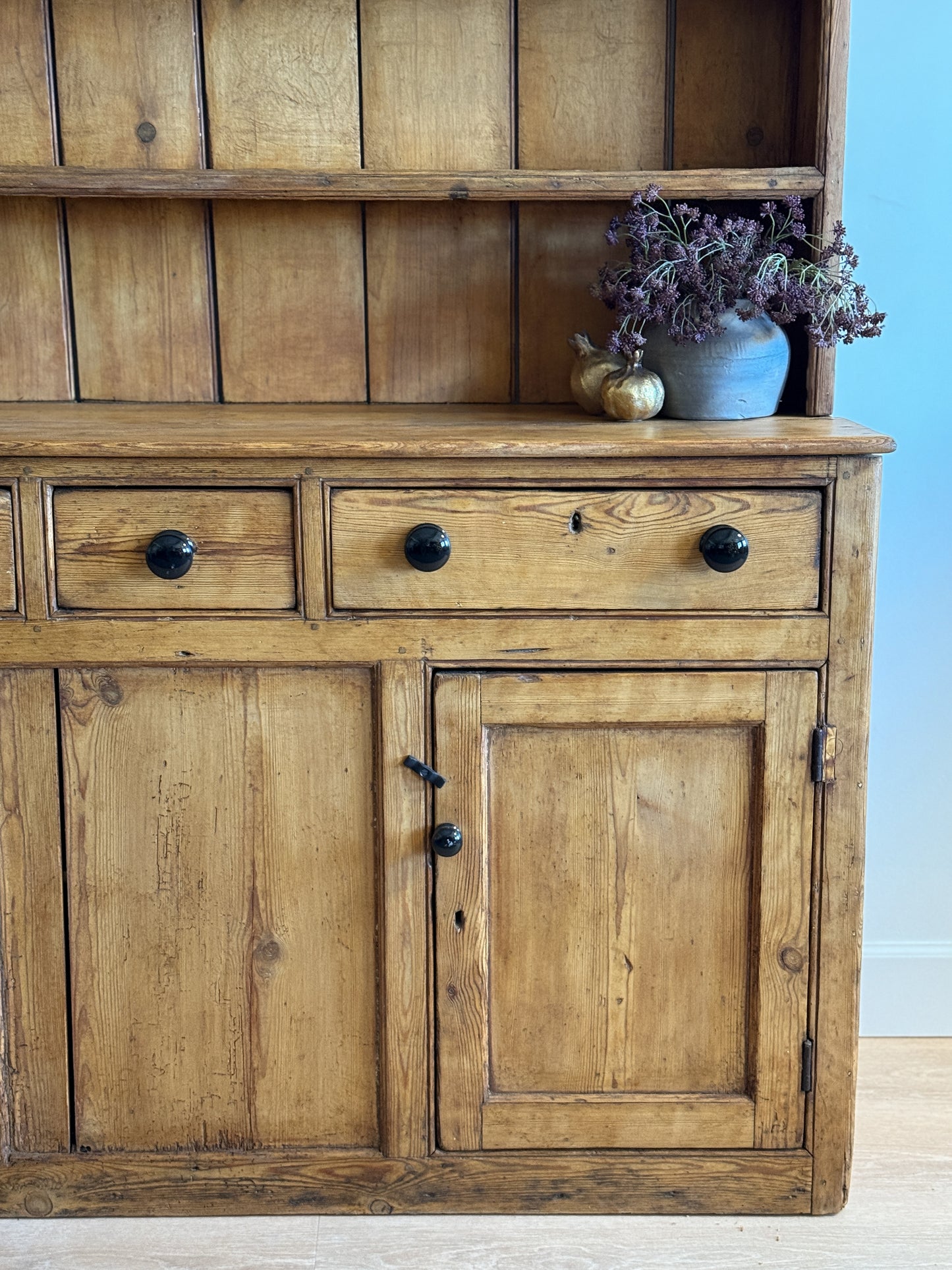 Large Antique English Pine Step-back Hutch