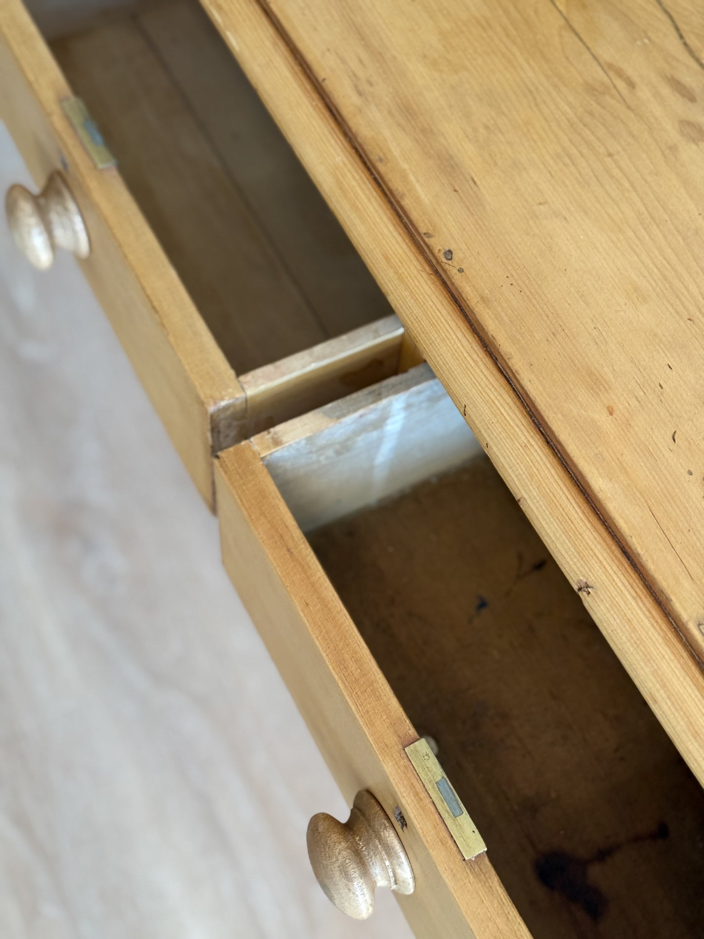 Antique English Pine Dresser, Two over Two Drawer