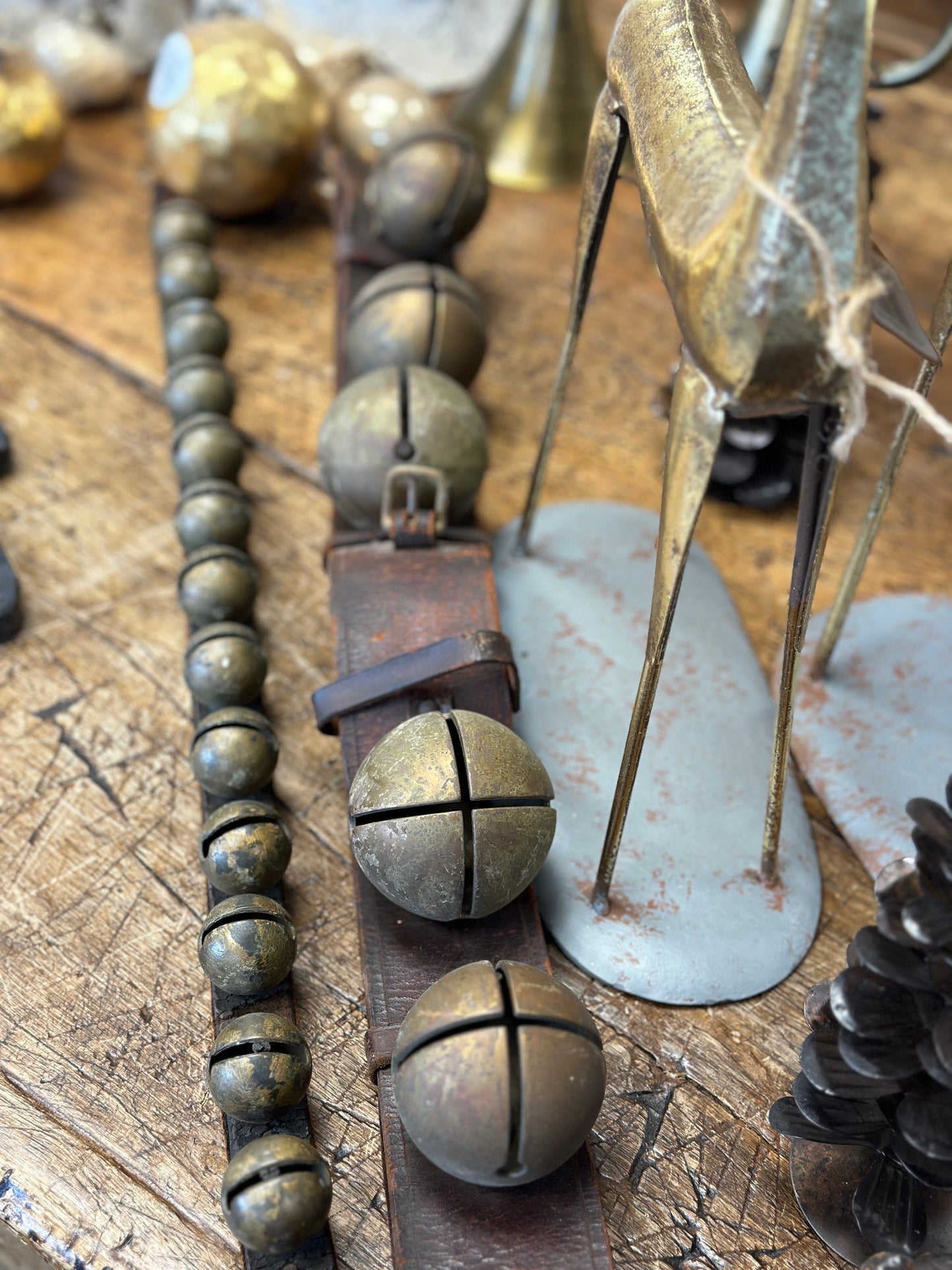 Antique Sleigh Bells on Leather Strap