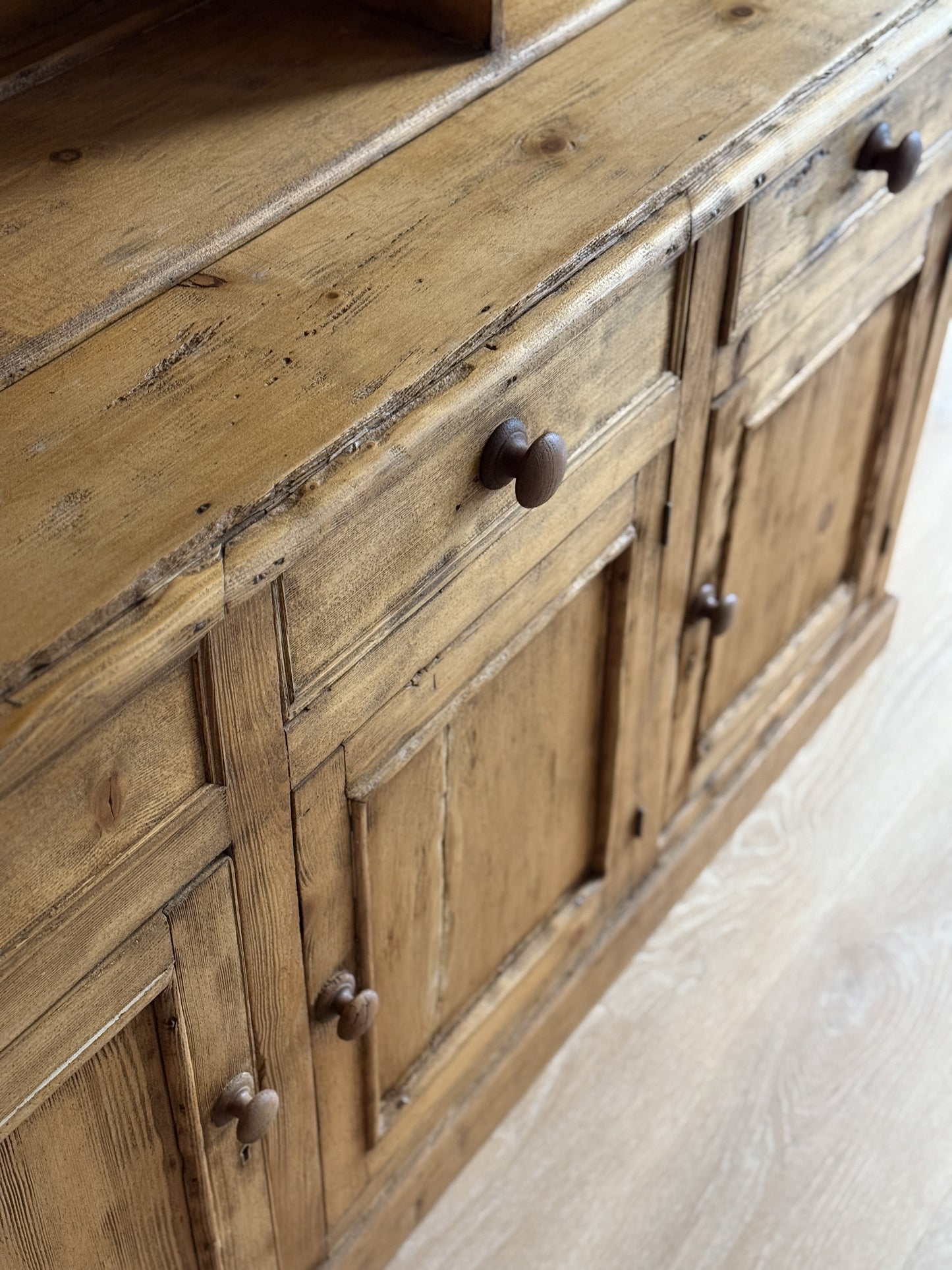 Large Antique English Pine Step-back Hutch