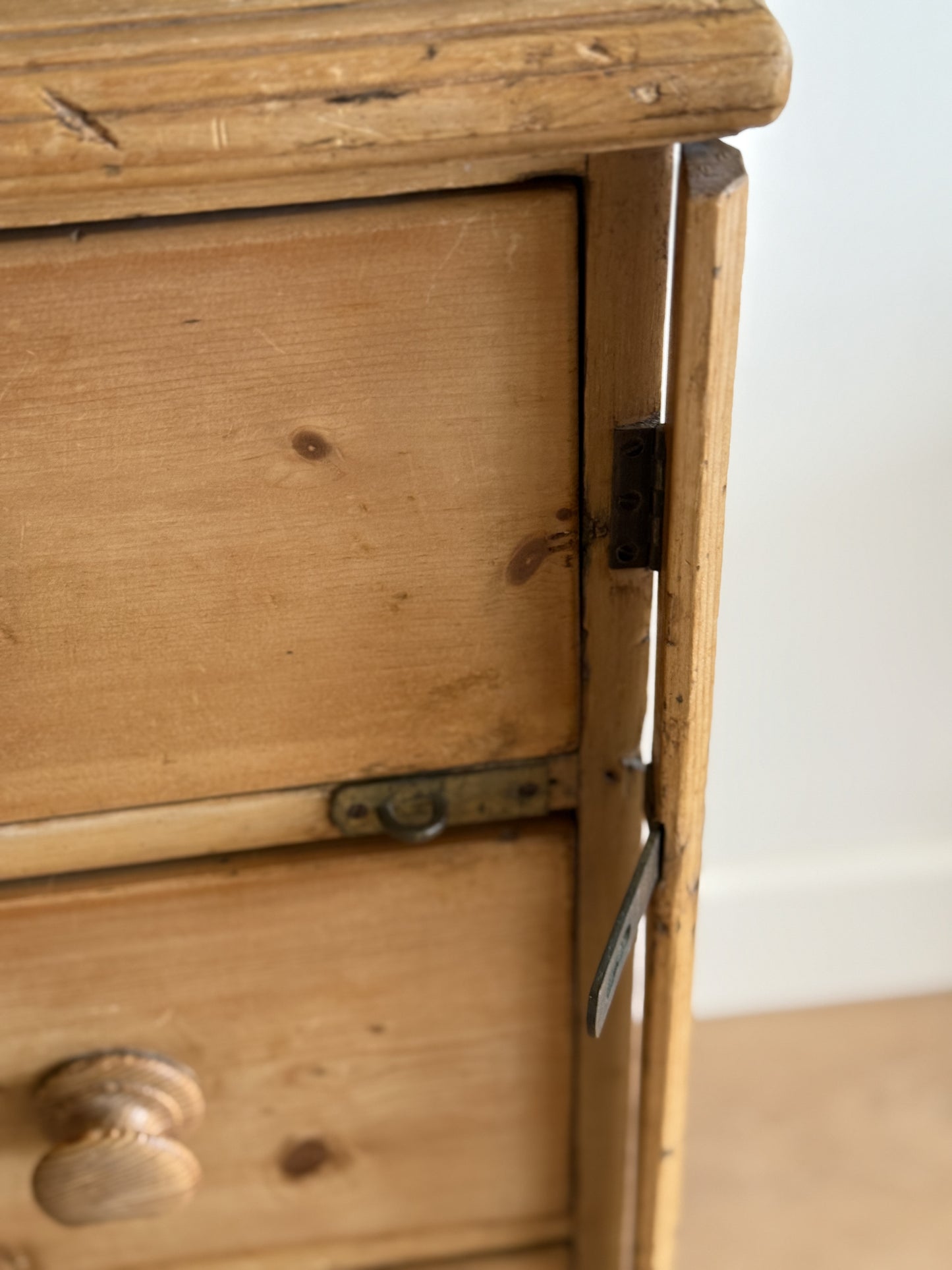 Antique English Pine Dresser, Two over Two Drawer with Hinge Lock