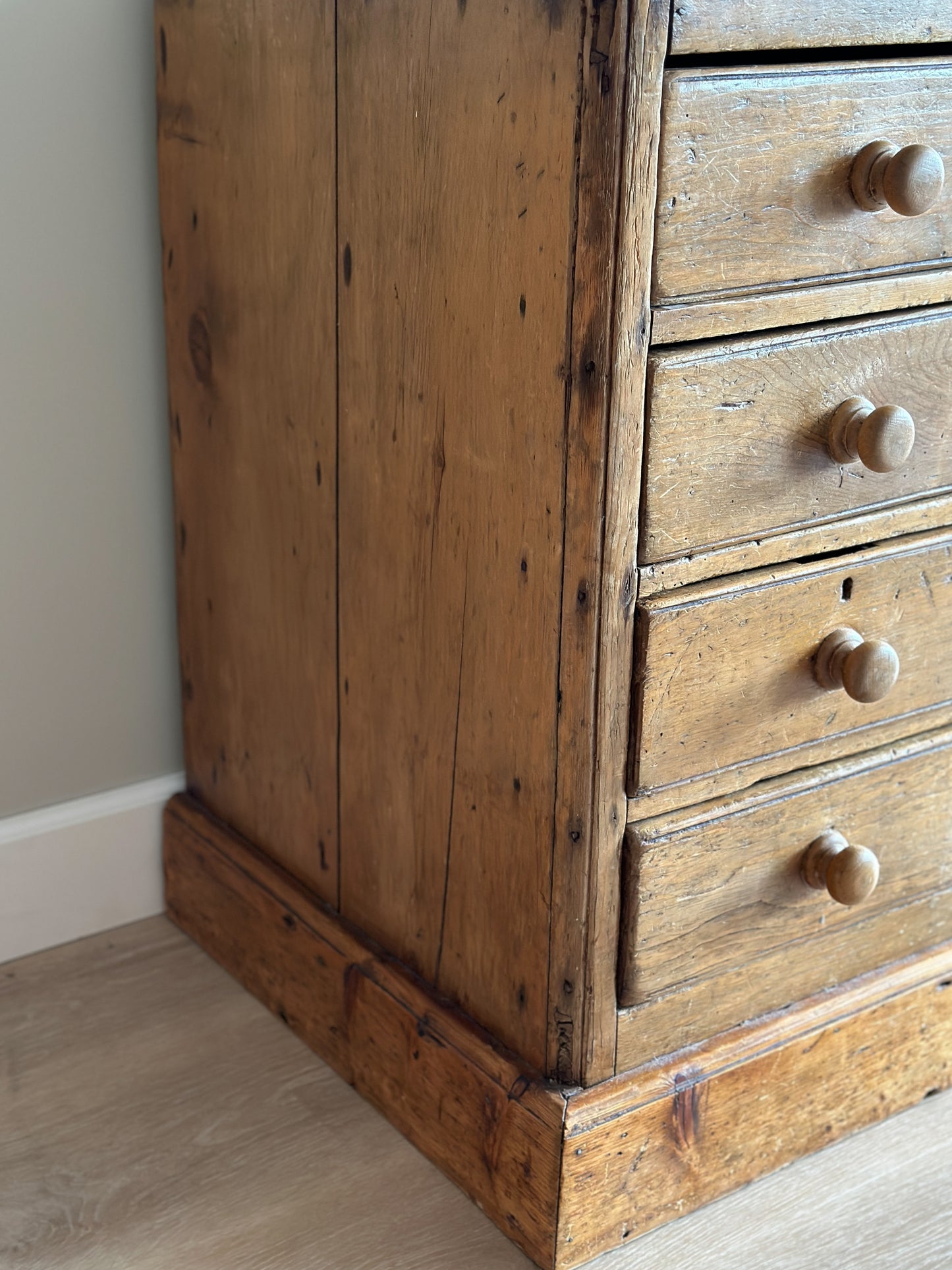 Large Antique English Pine Pedestal Desk