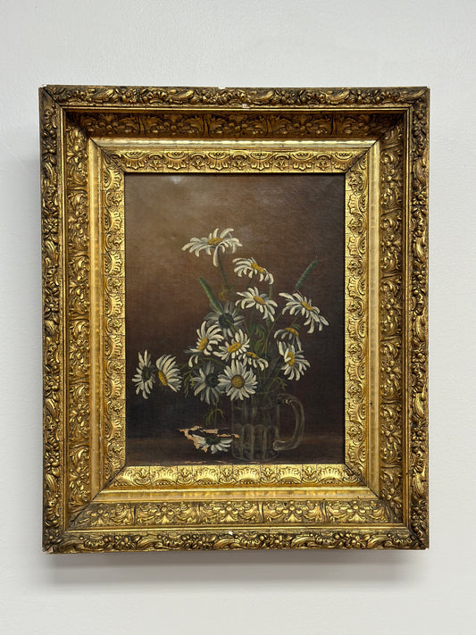Original Antique Oil Painting, Moody Florals