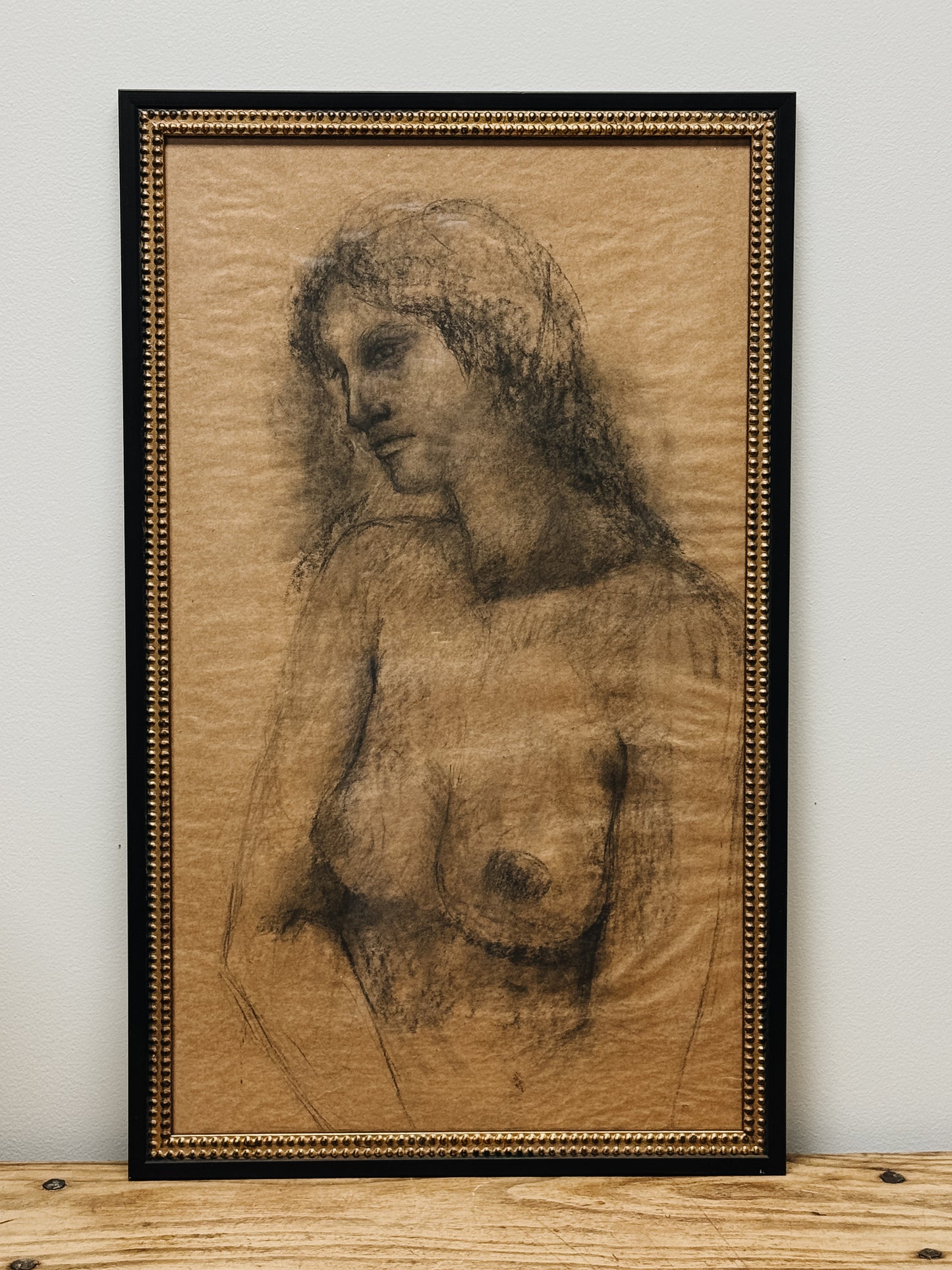 Antique Original Charcoal Sketch, Nude Figure II