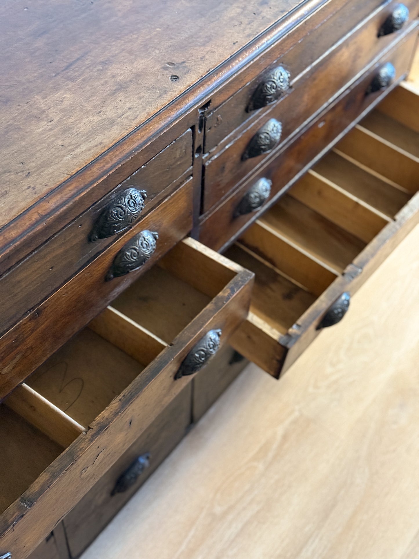 Antique 16 Drawer Flat File Cabinet/Sideboard