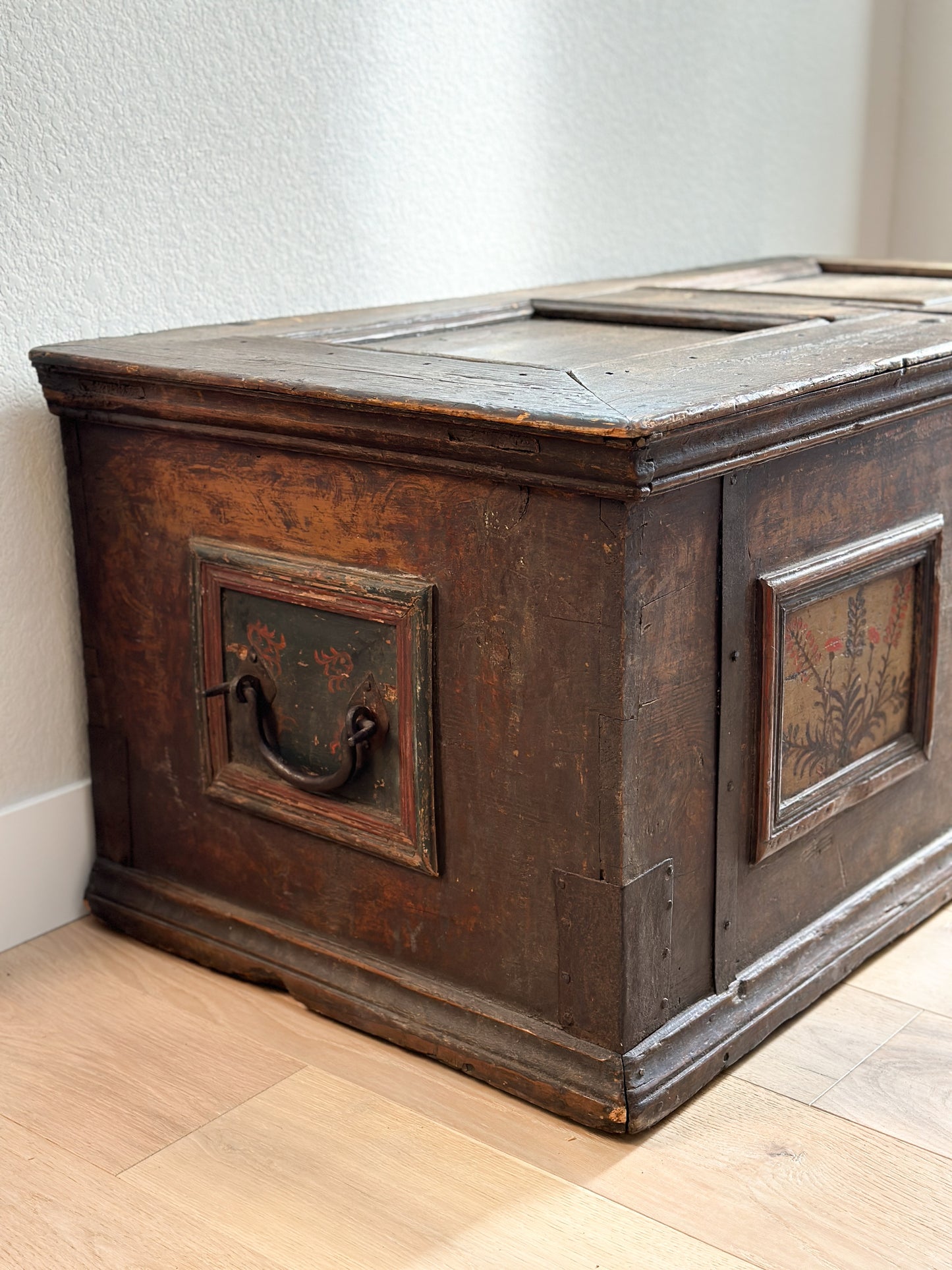 Large Antique Hand Painted European Dowry Trunk/Chest