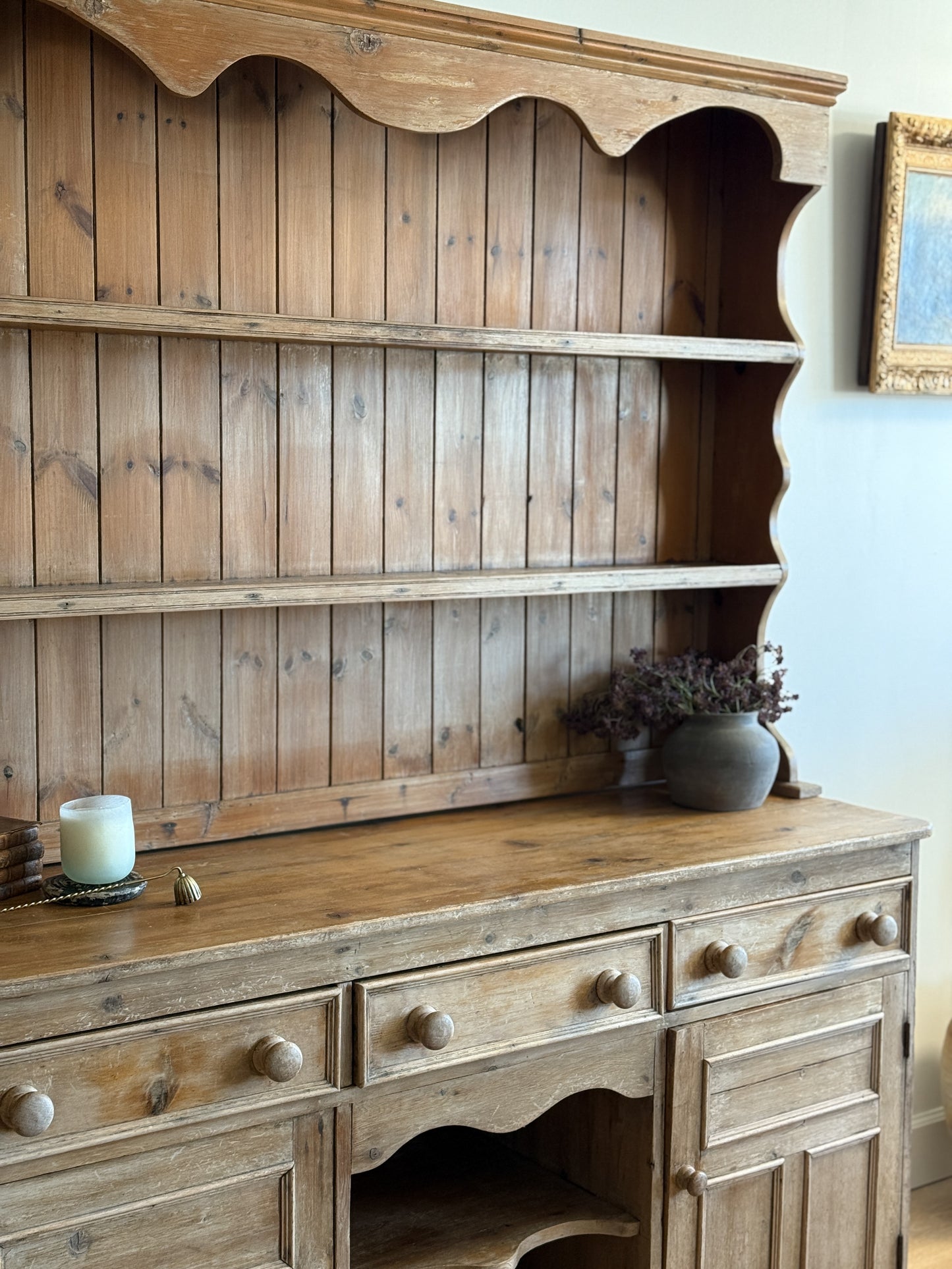 Antique English Pine Step-back Hutch