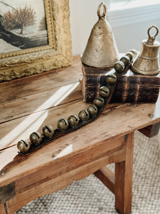 Antique Sleigh Bells on Leather Strap