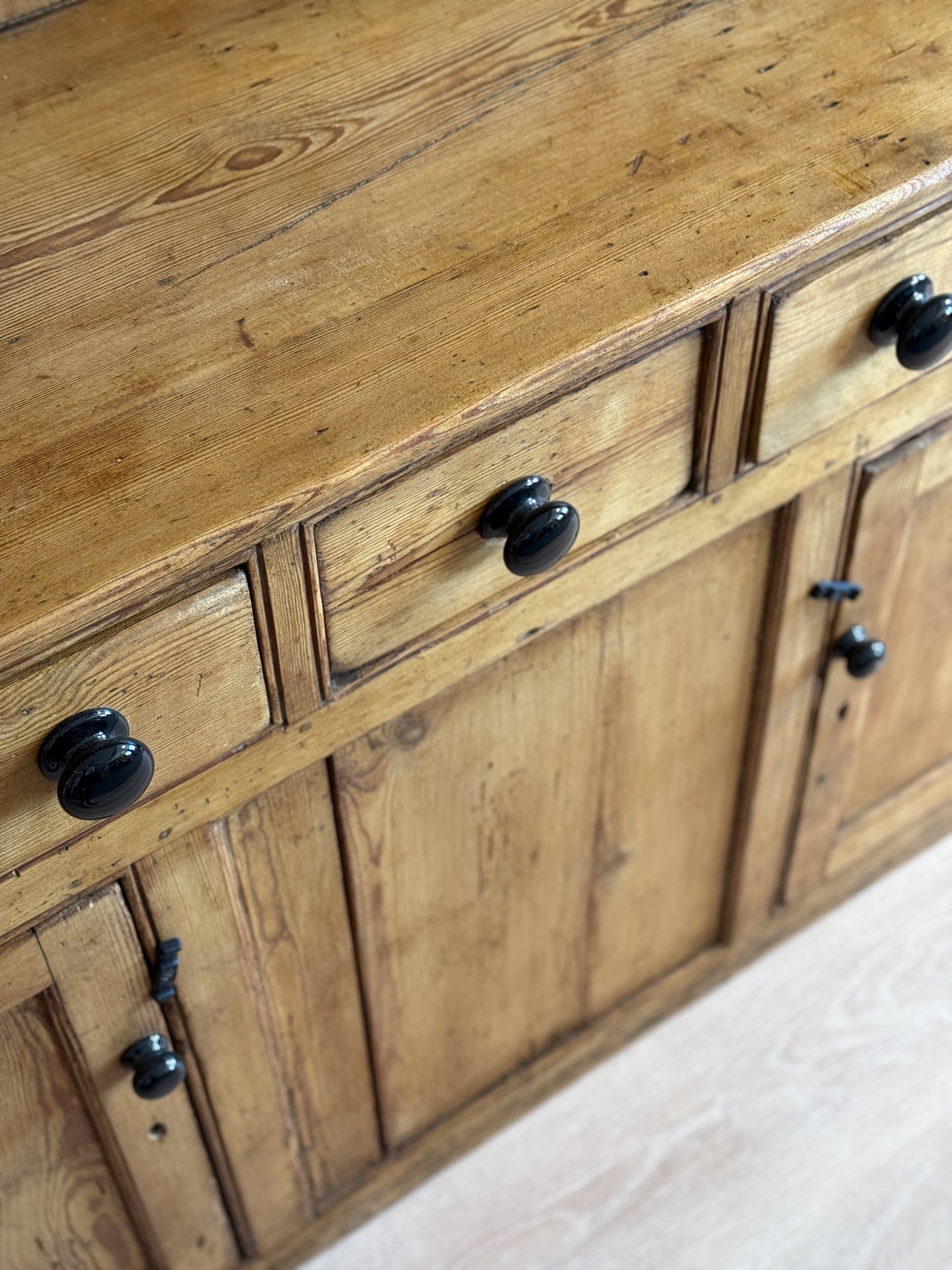 Large Antique English Pine Step-back Hutch