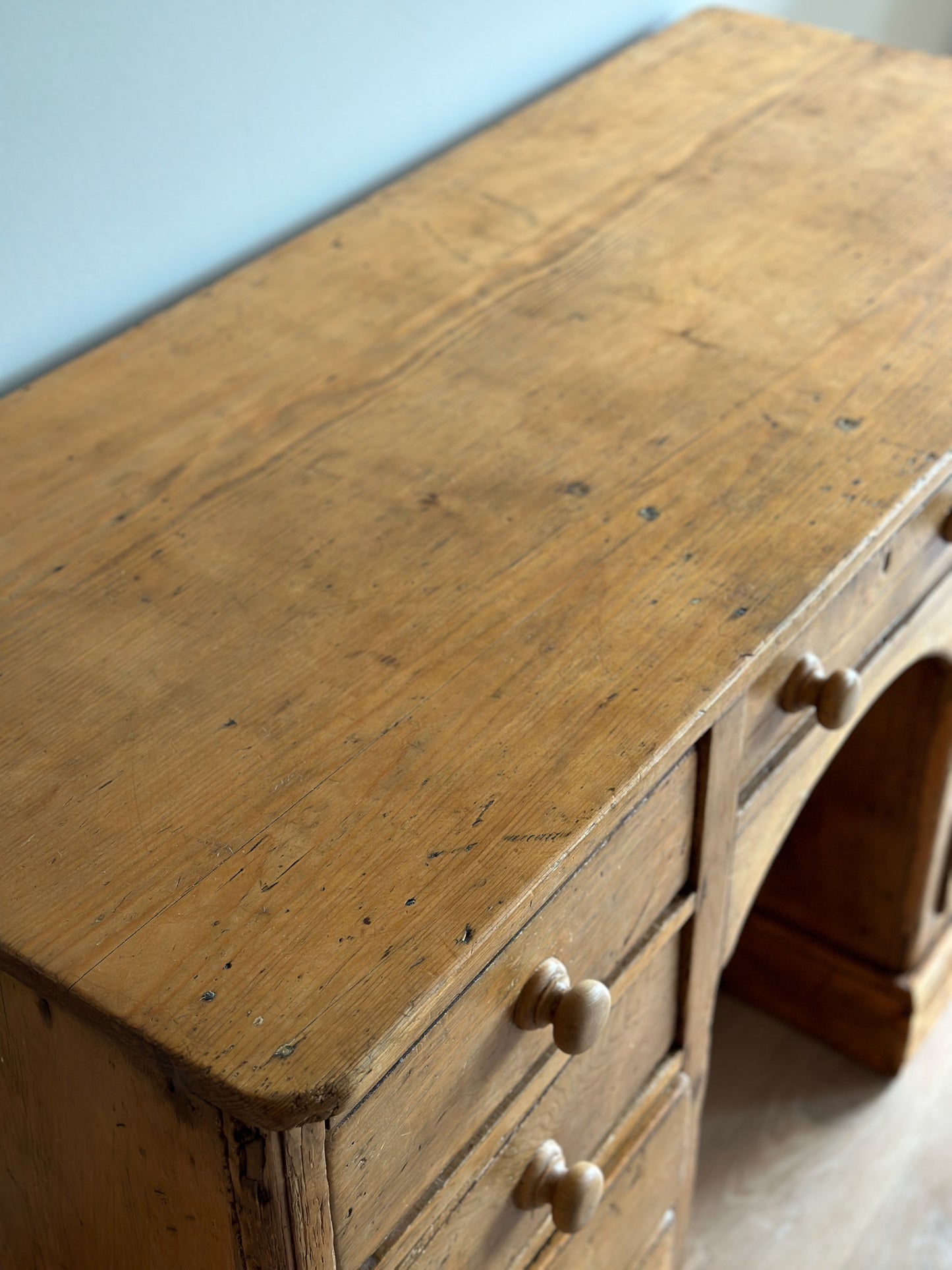 Large Antique English Pine Pedestal Desk