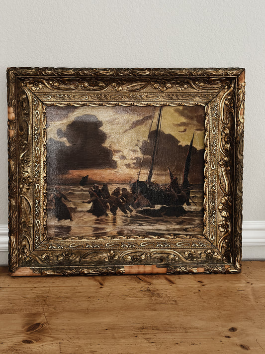 Antique Original French Oil Painting, The Storm That Rises