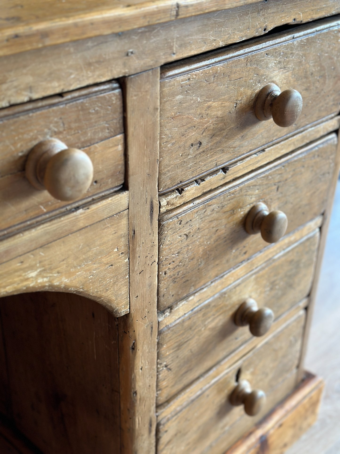 Large Antique English Pine Pedestal Desk