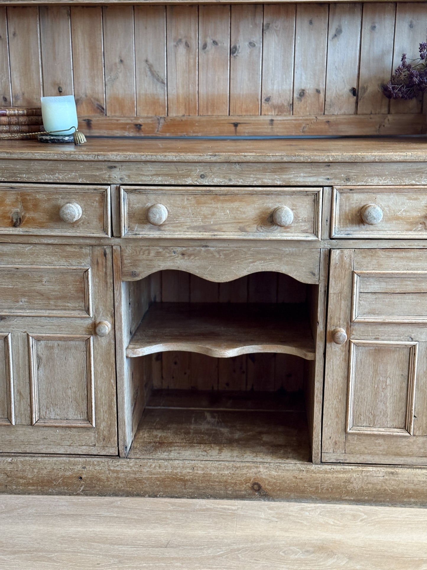 Antique English Pine Step-back Hutch