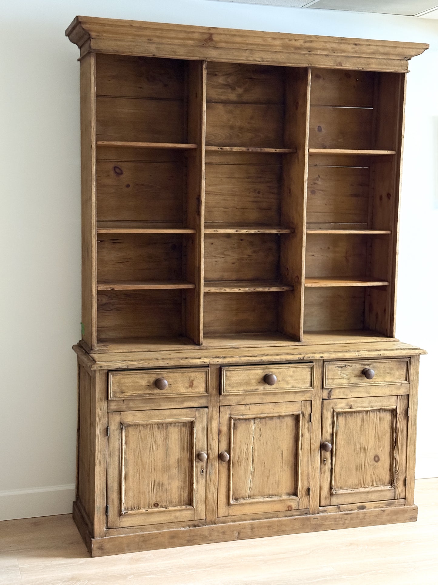 Large Antique English Pine Step-back Hutch