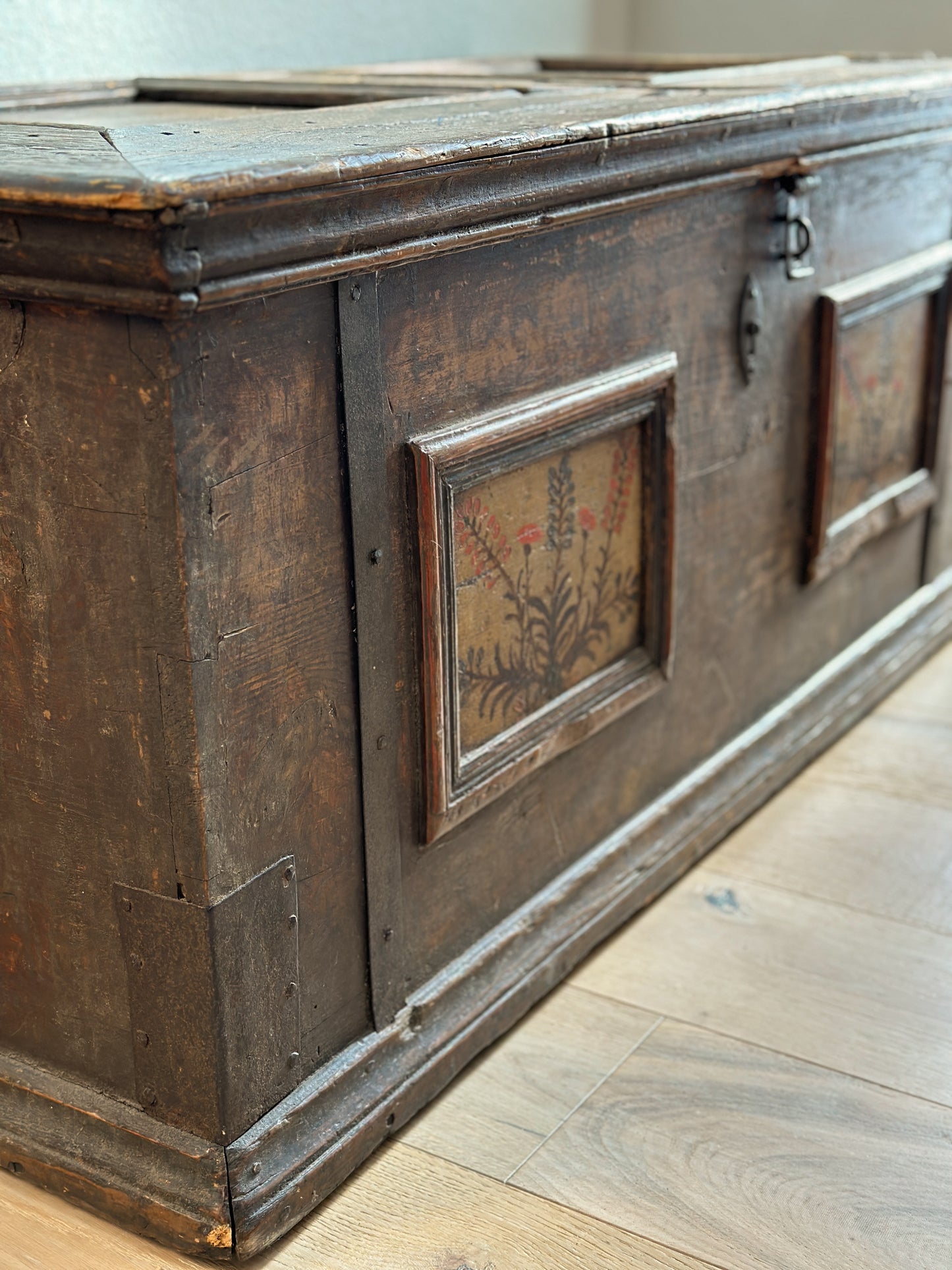 Large Antique Hand Painted European Dowry Trunk/Chest