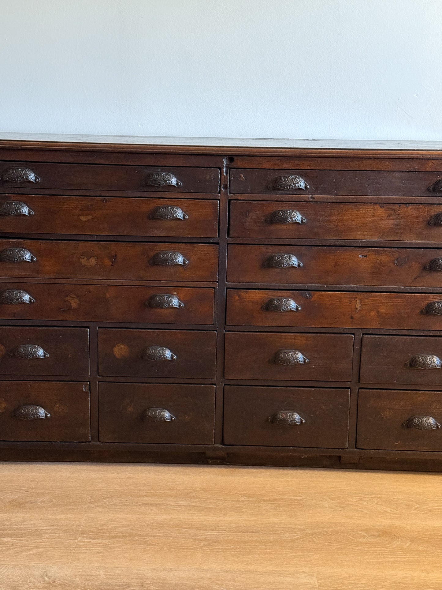 Antique 16 Drawer Flat File Cabinet/Sideboard