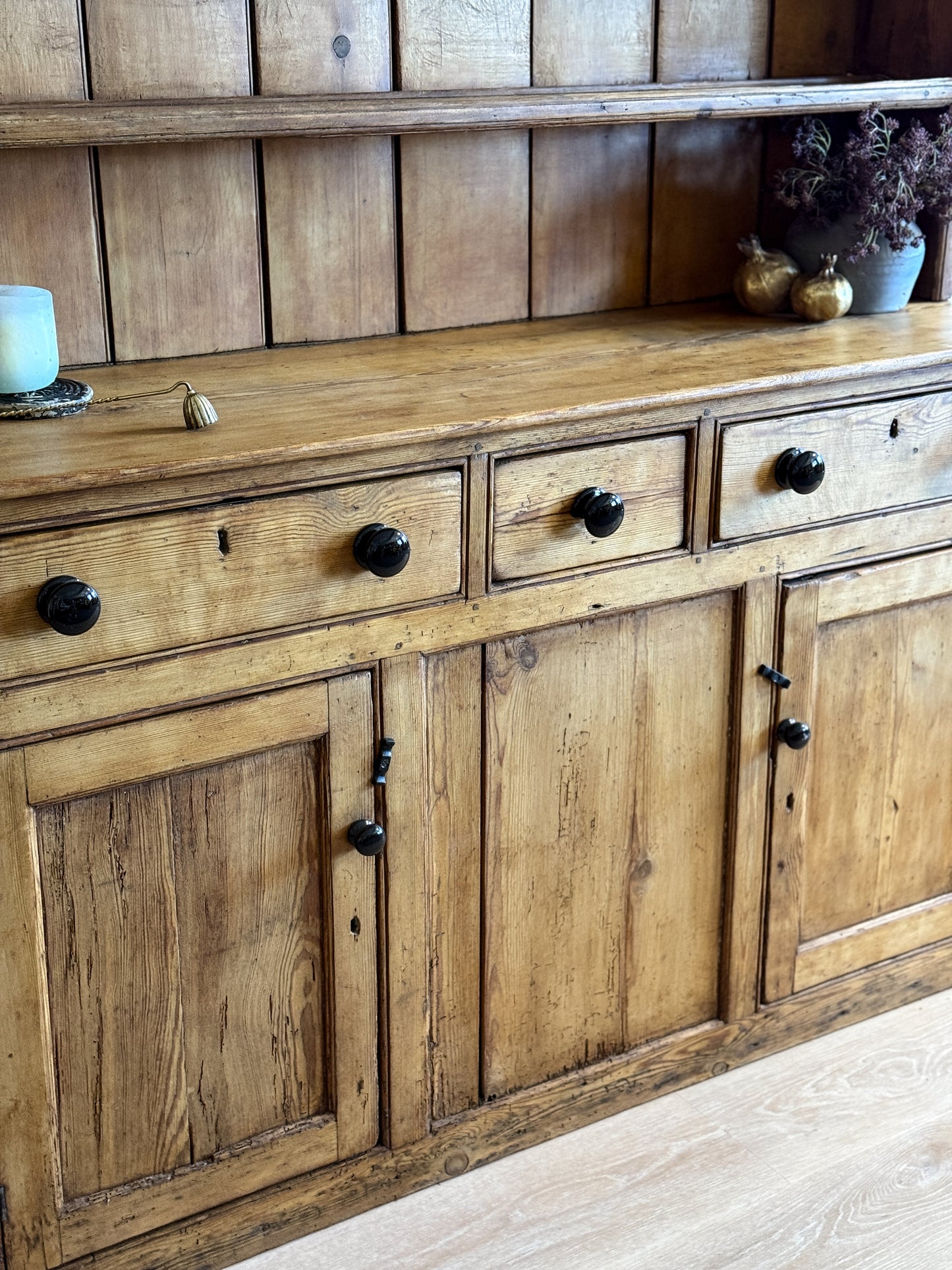 Large Antique English Pine Step-back Hutch