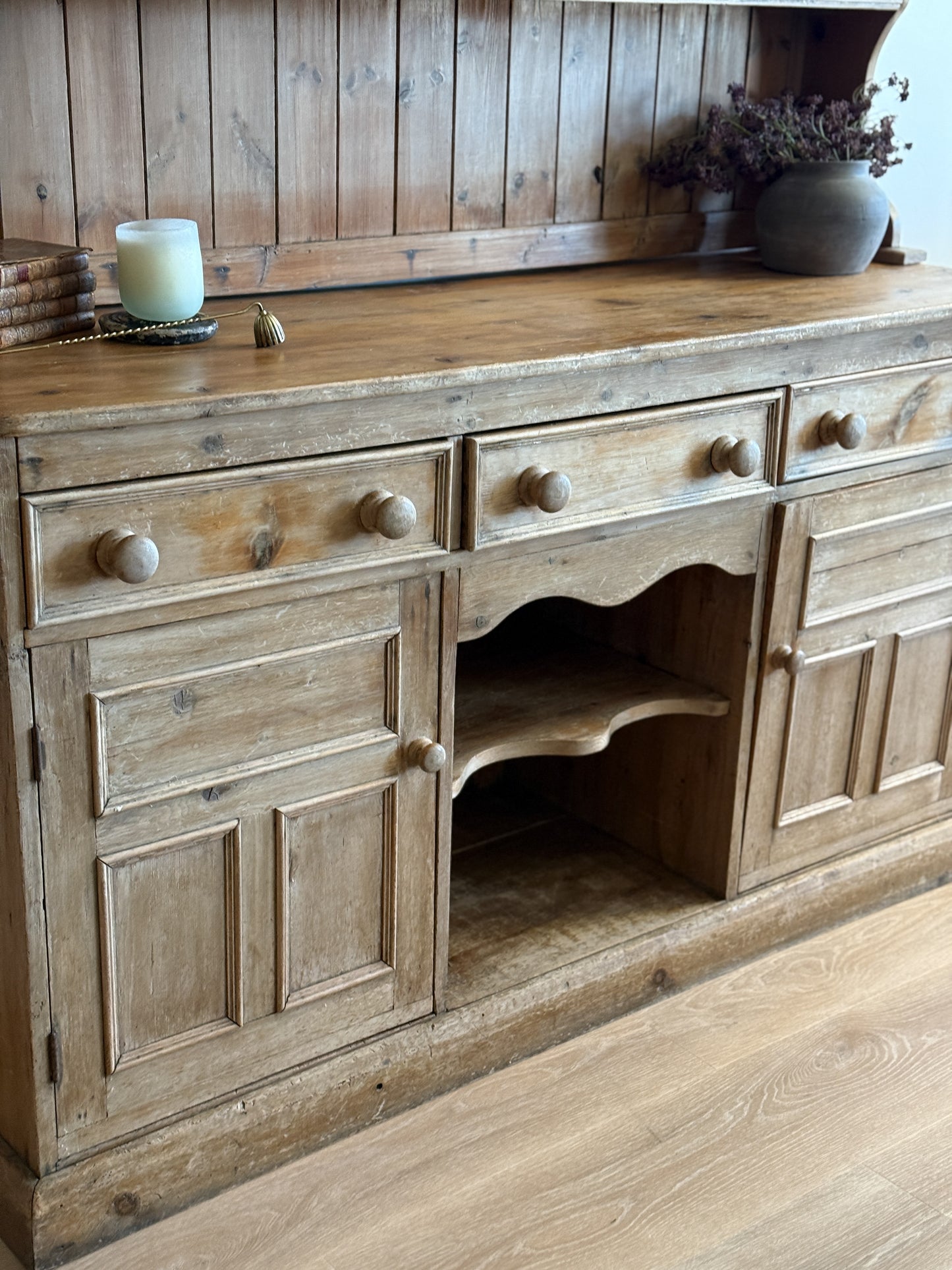 Antique English Pine Step-back Hutch