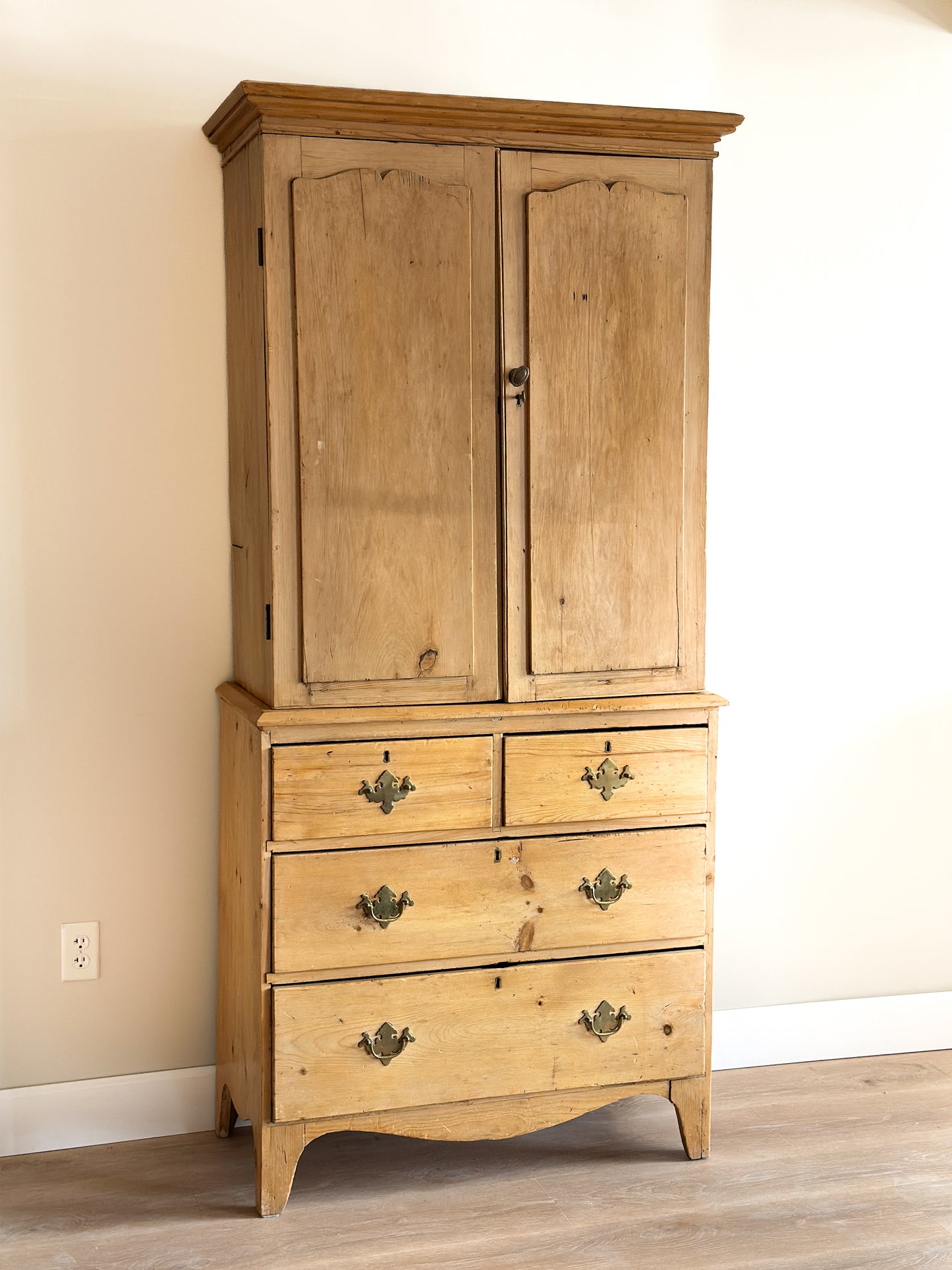 Antique English Pine Linen Press