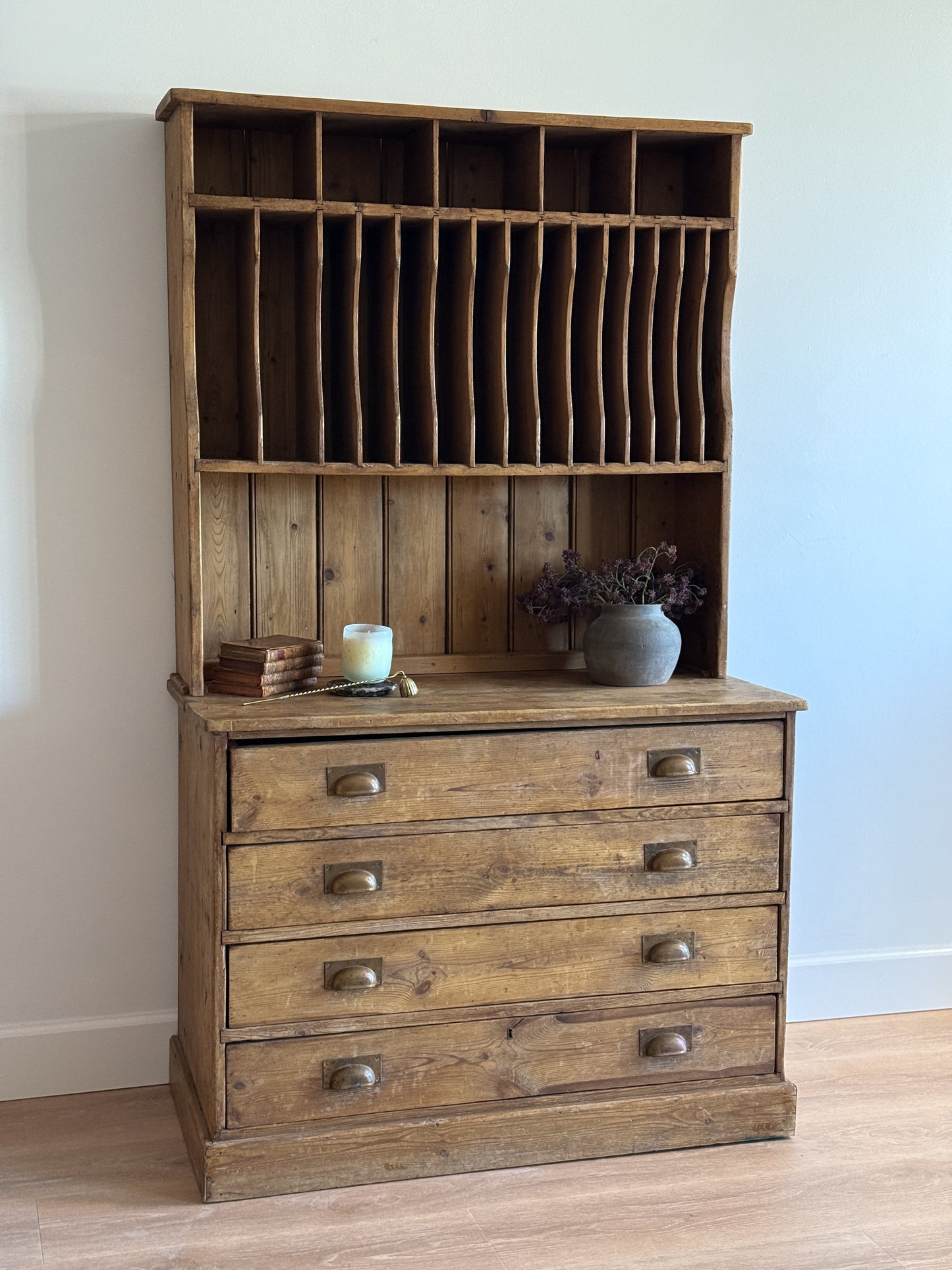 Antique Pine Mail Sorter Hutch