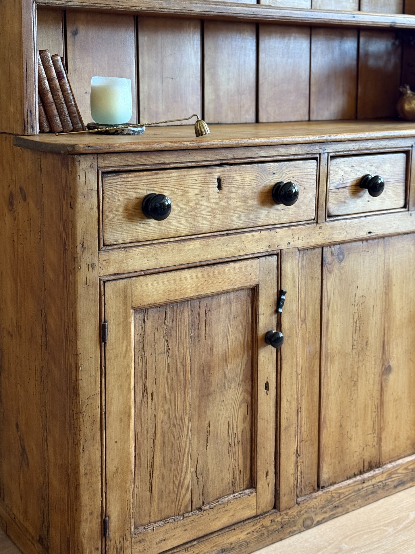 Large Antique English Pine Step-back Hutch