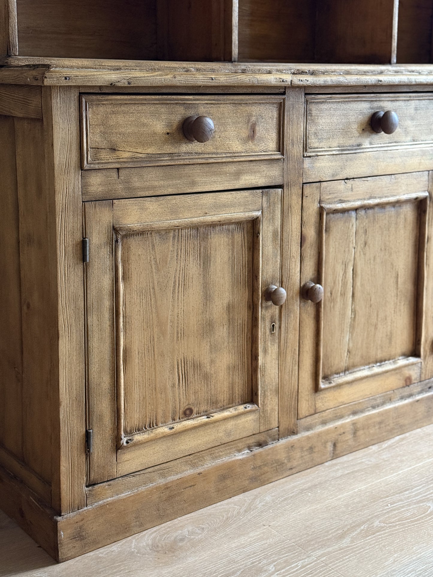 Large Antique English Pine Step-back Hutch