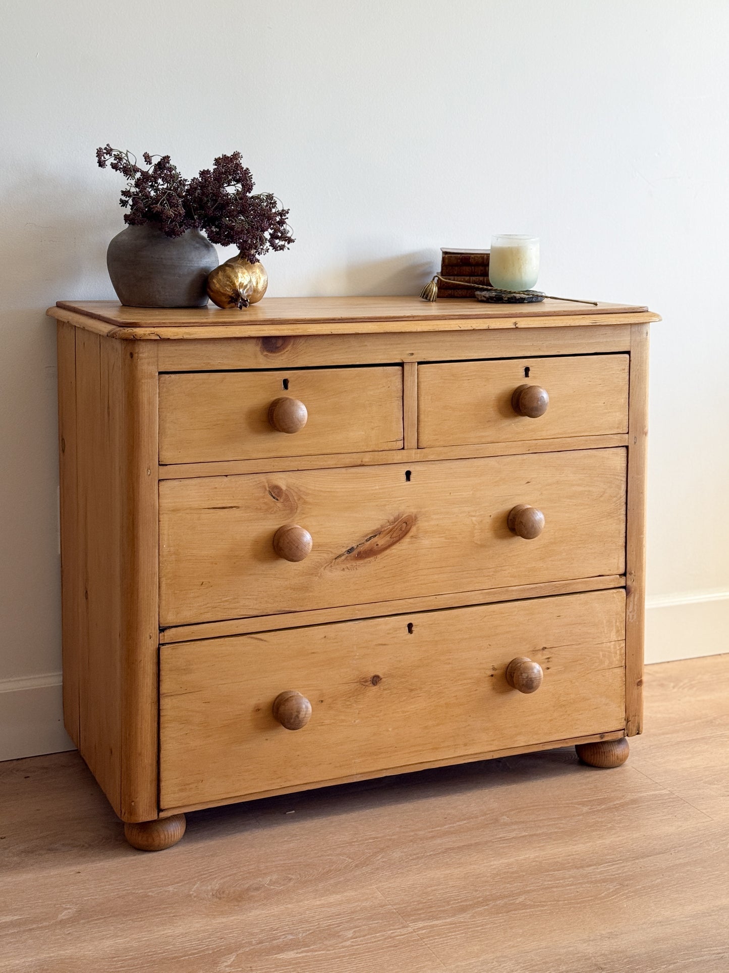 Antique English Pine Dresser, Two over Two Drawer