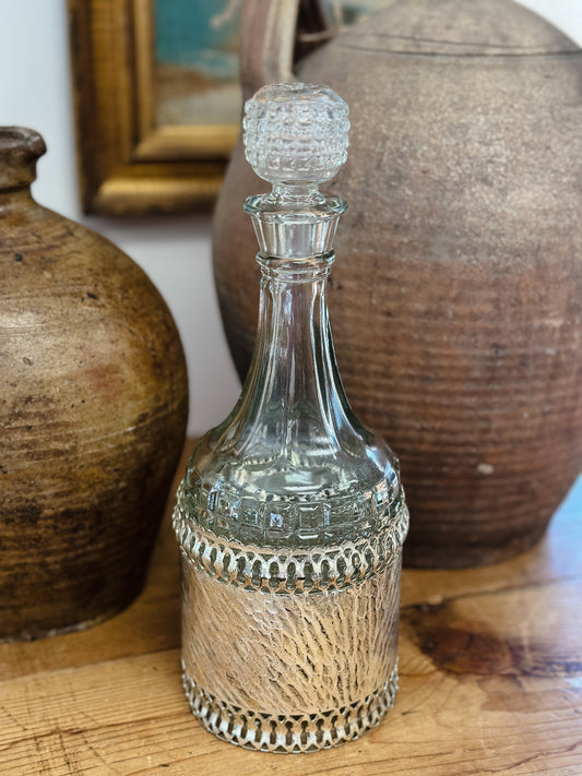 Mid Century English Decanter, Glass & Silver Filigree Case