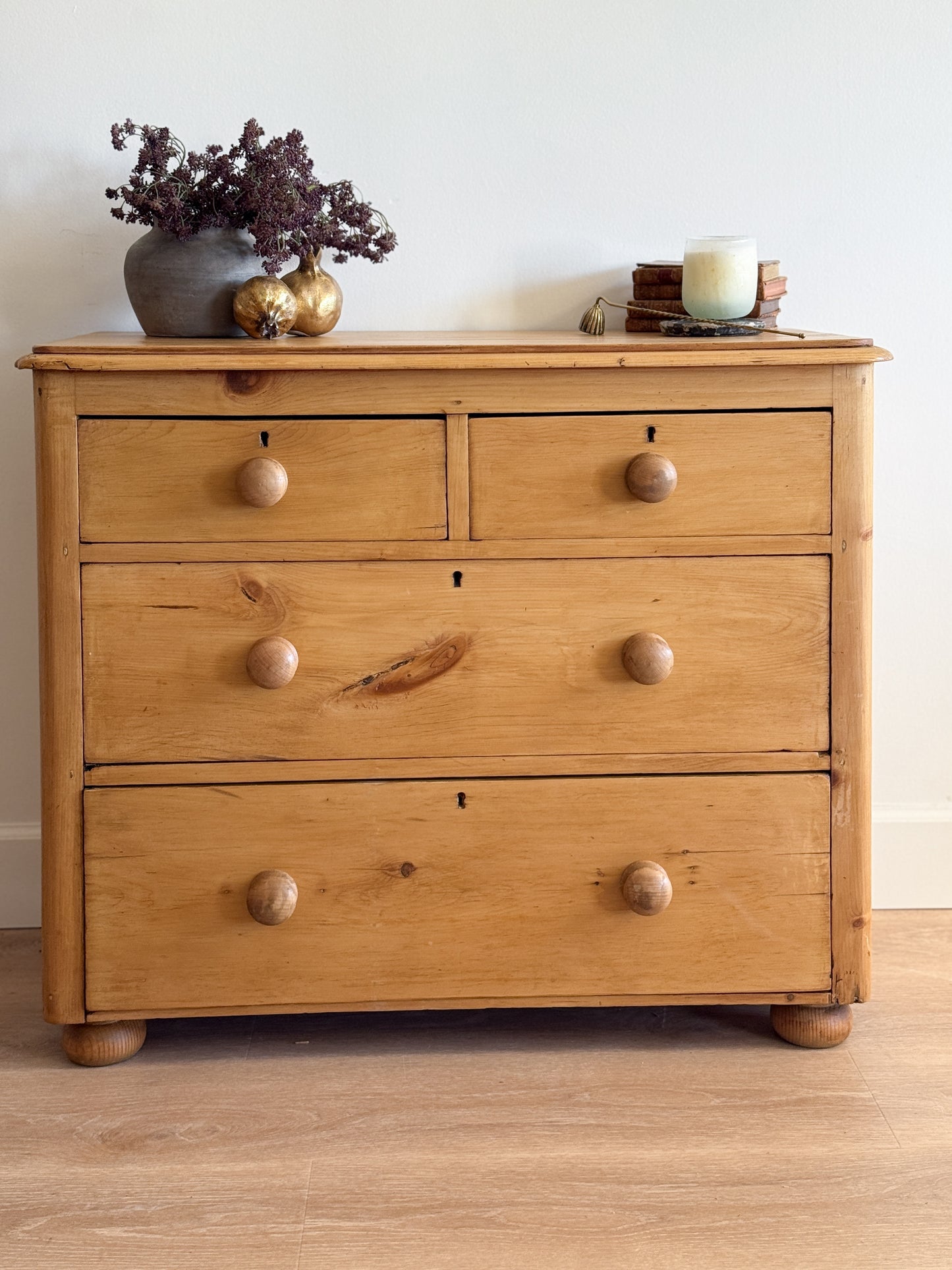 Antique English Pine Dresser, Two over Two Drawer