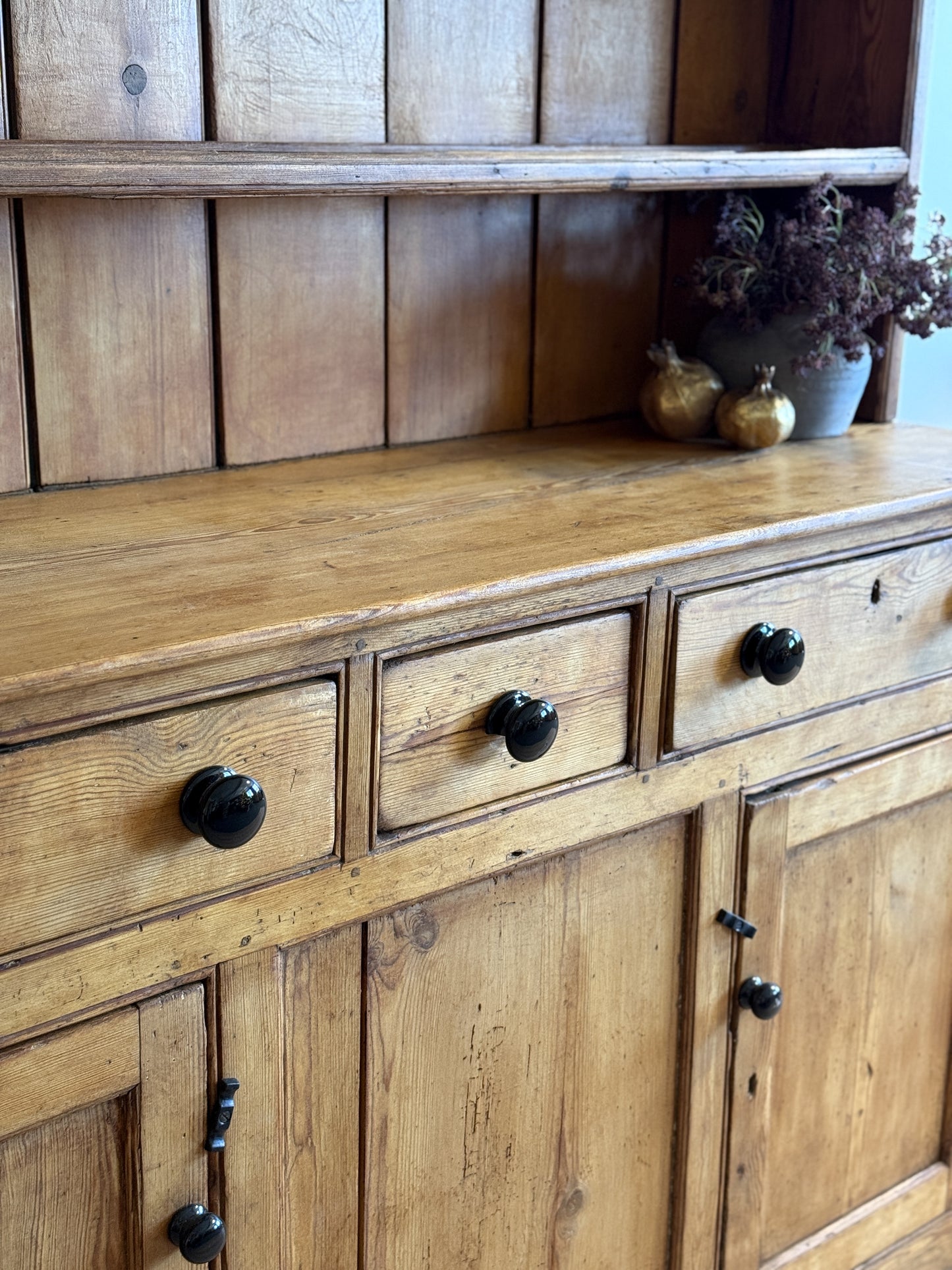 Large Antique English Pine Step-back Hutch