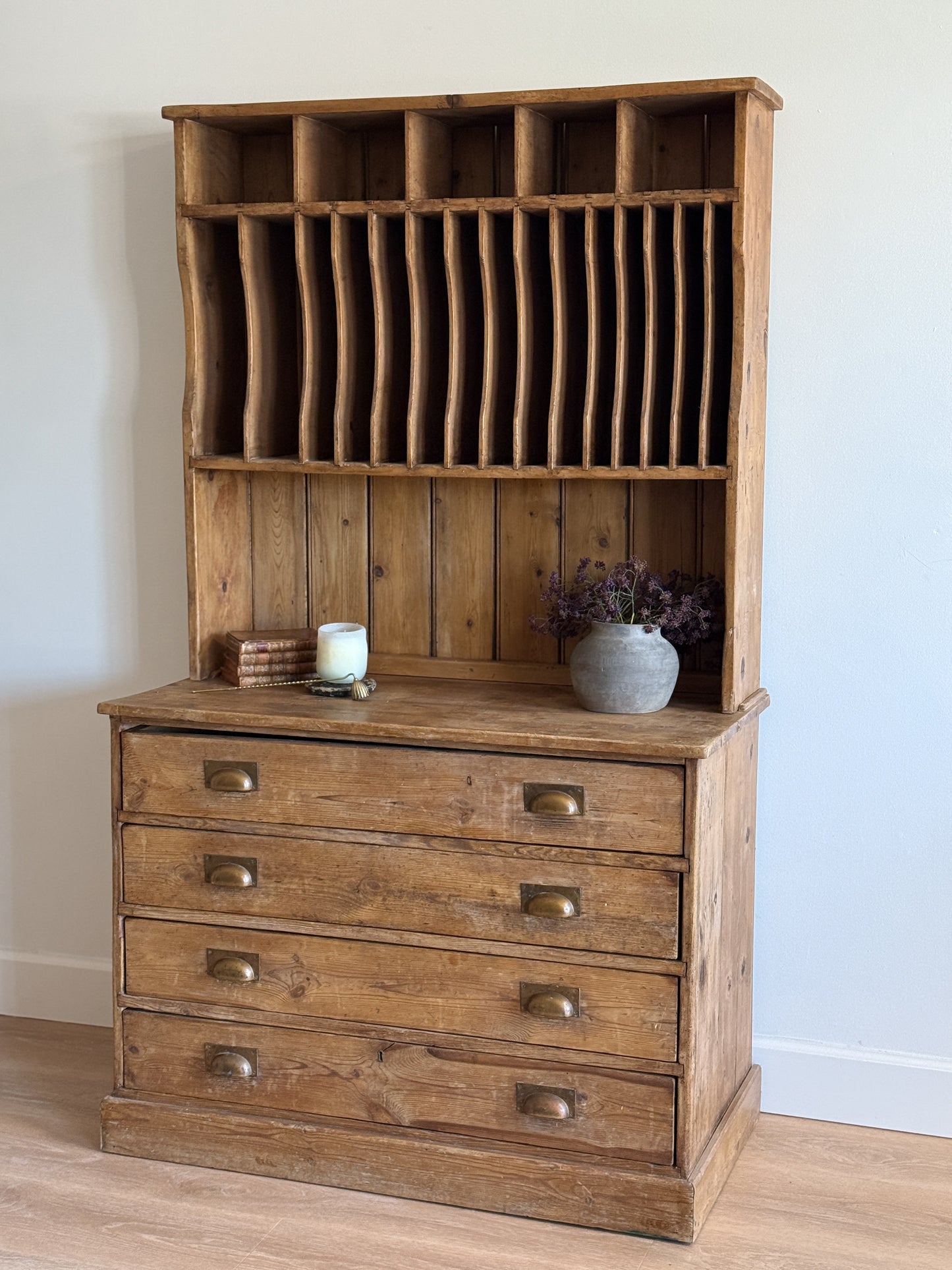 Antique Pine Mail Sorter Hutch