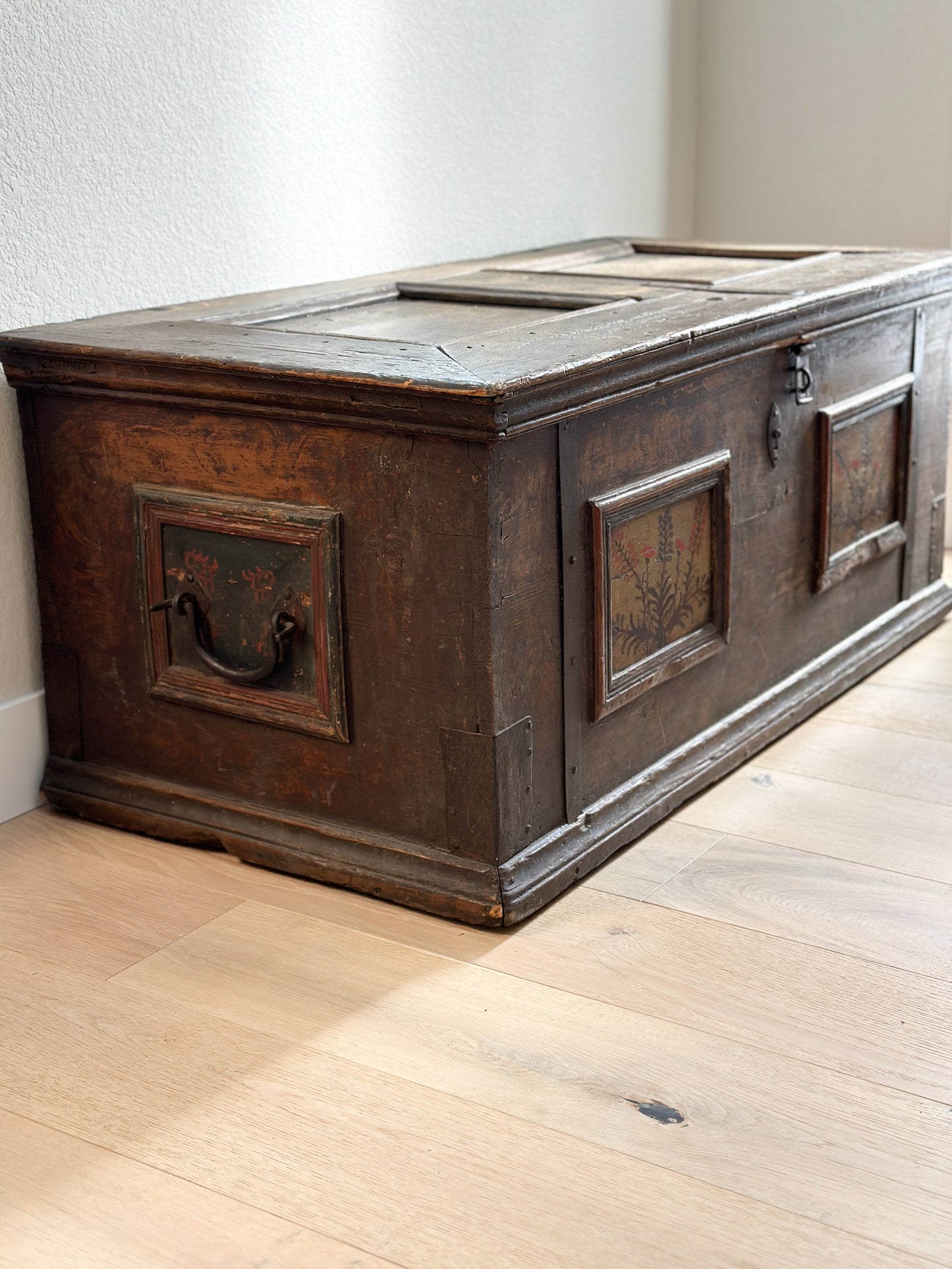 Large Antique Hand Painted European Dowry Trunk/Chest