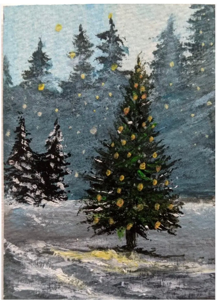 Mini Original Christmas Tree Oil Painting