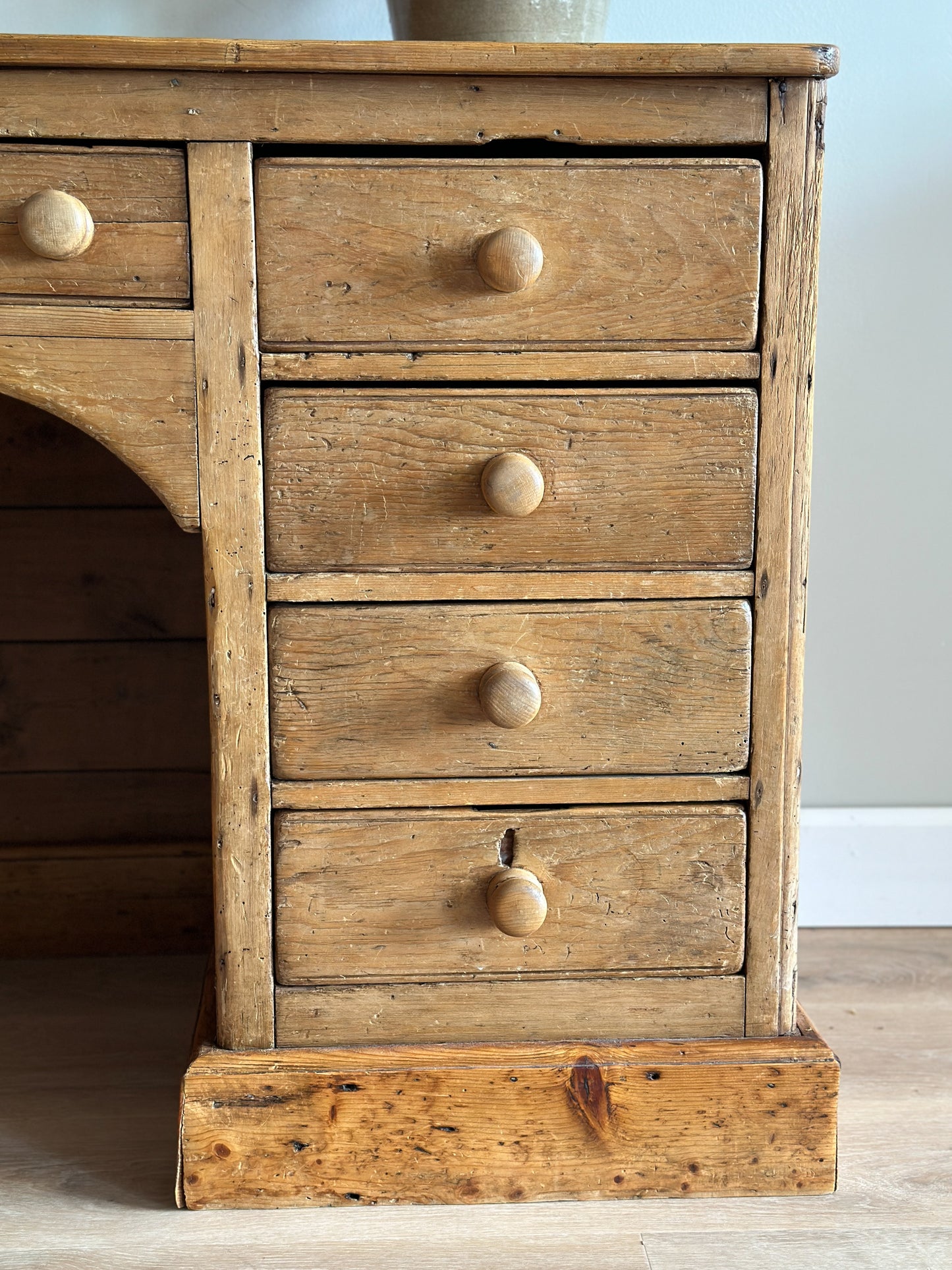 Large Antique English Pine Pedestal Desk