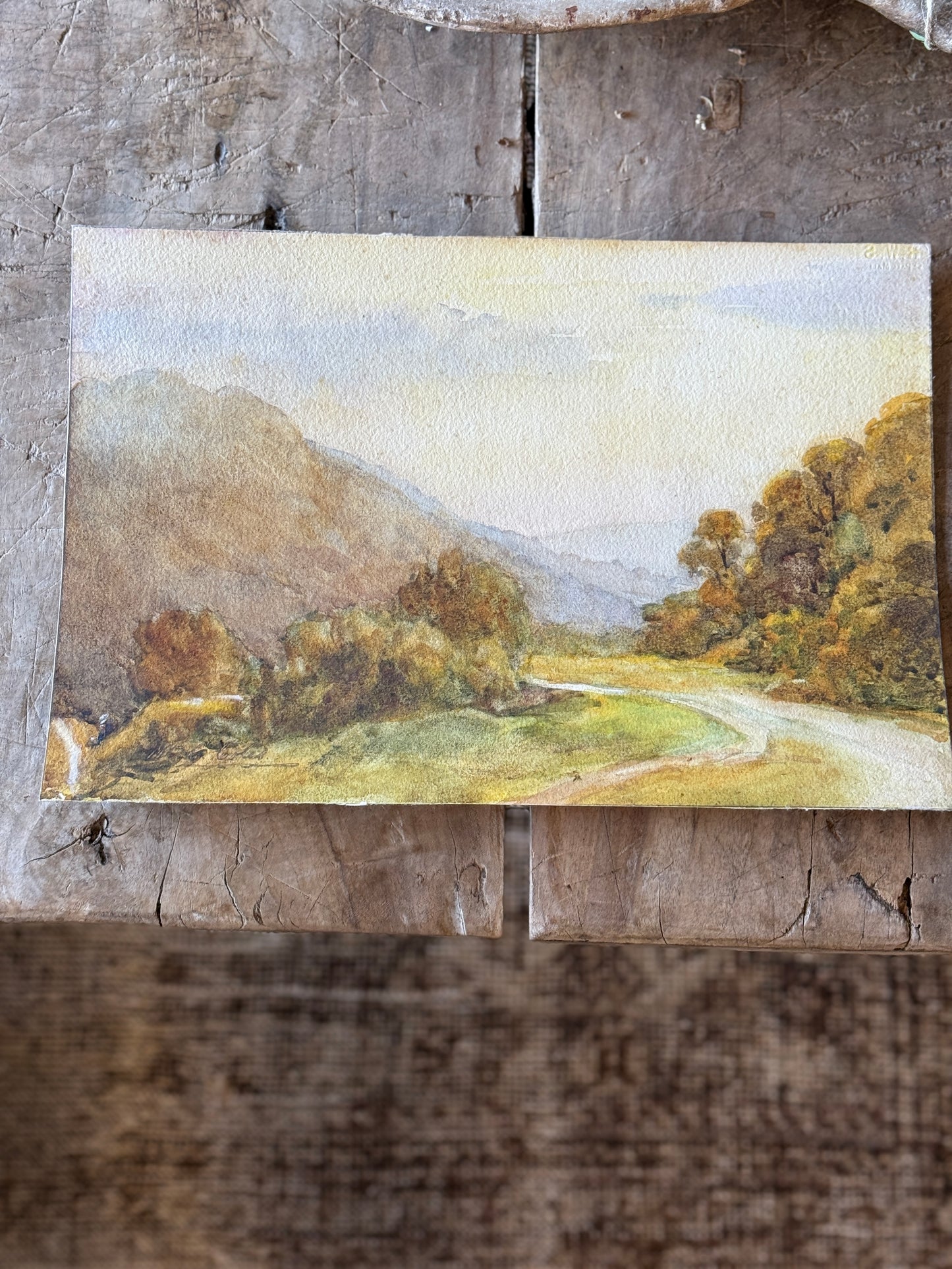 Antique Original English Watercolor Painting, Country Road