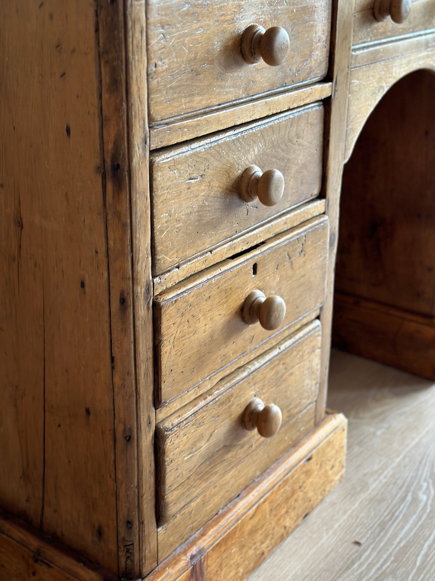 Large Antique English Pine Pedestal Desk