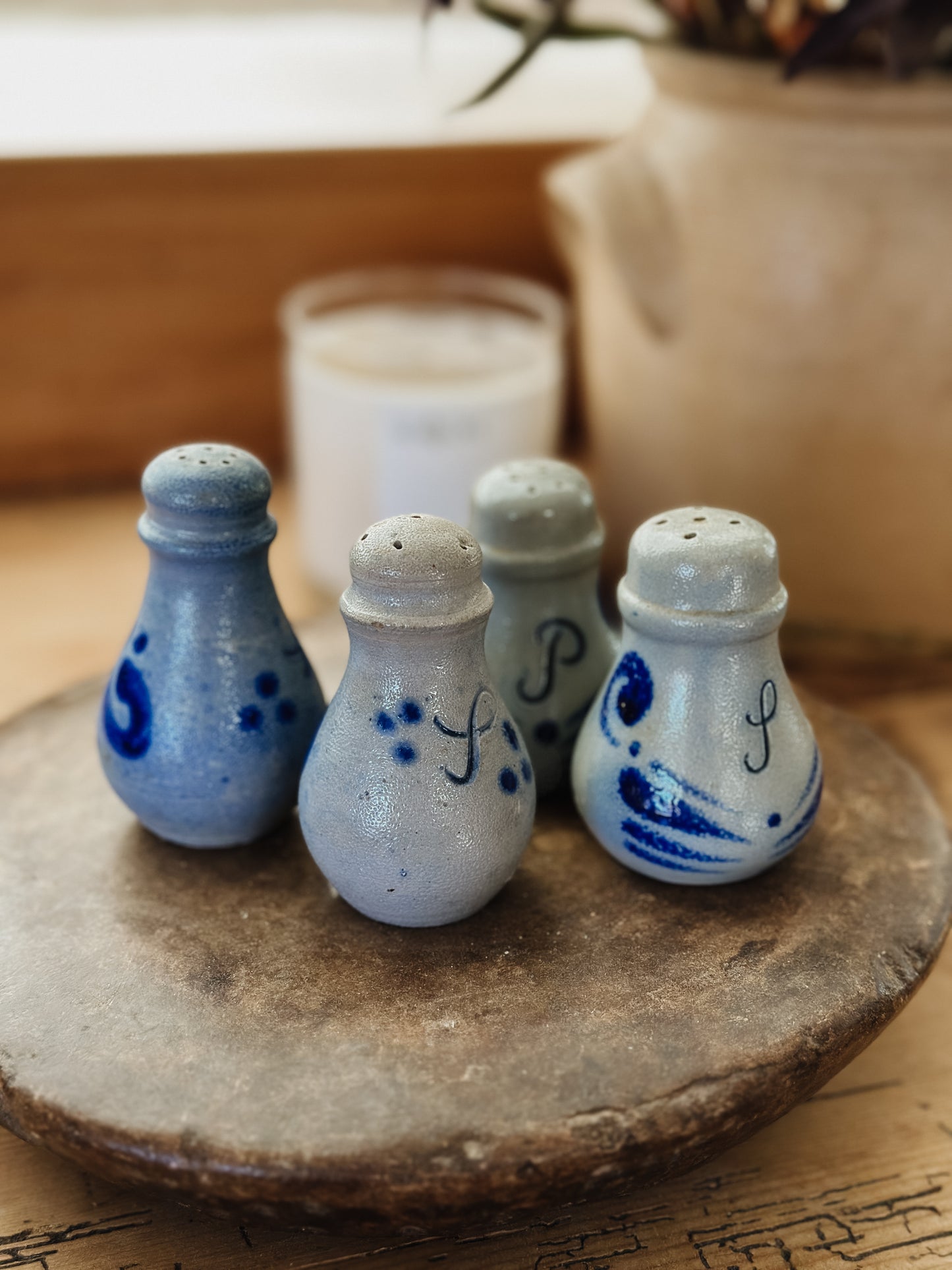Antique European Stoneware Salt & Pepper Shaker Set