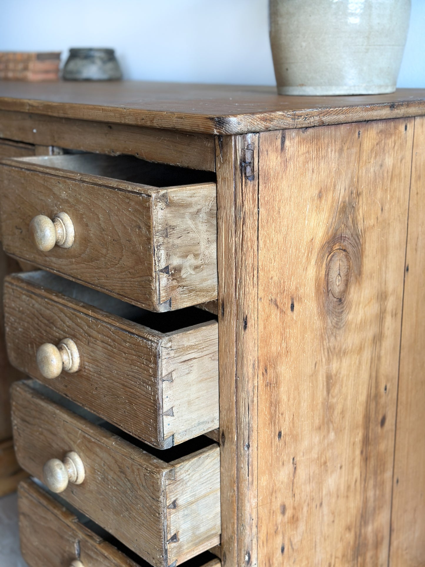 Large Antique English Pine Pedestal Desk