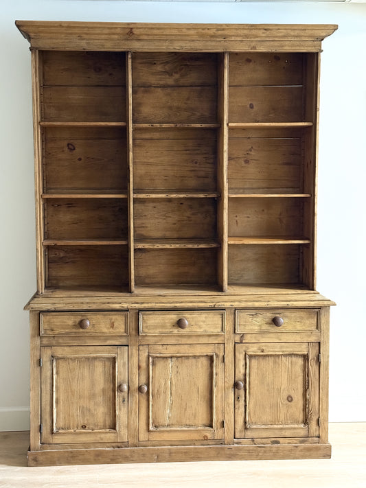 Large Antique English Pine Step-back Hutch