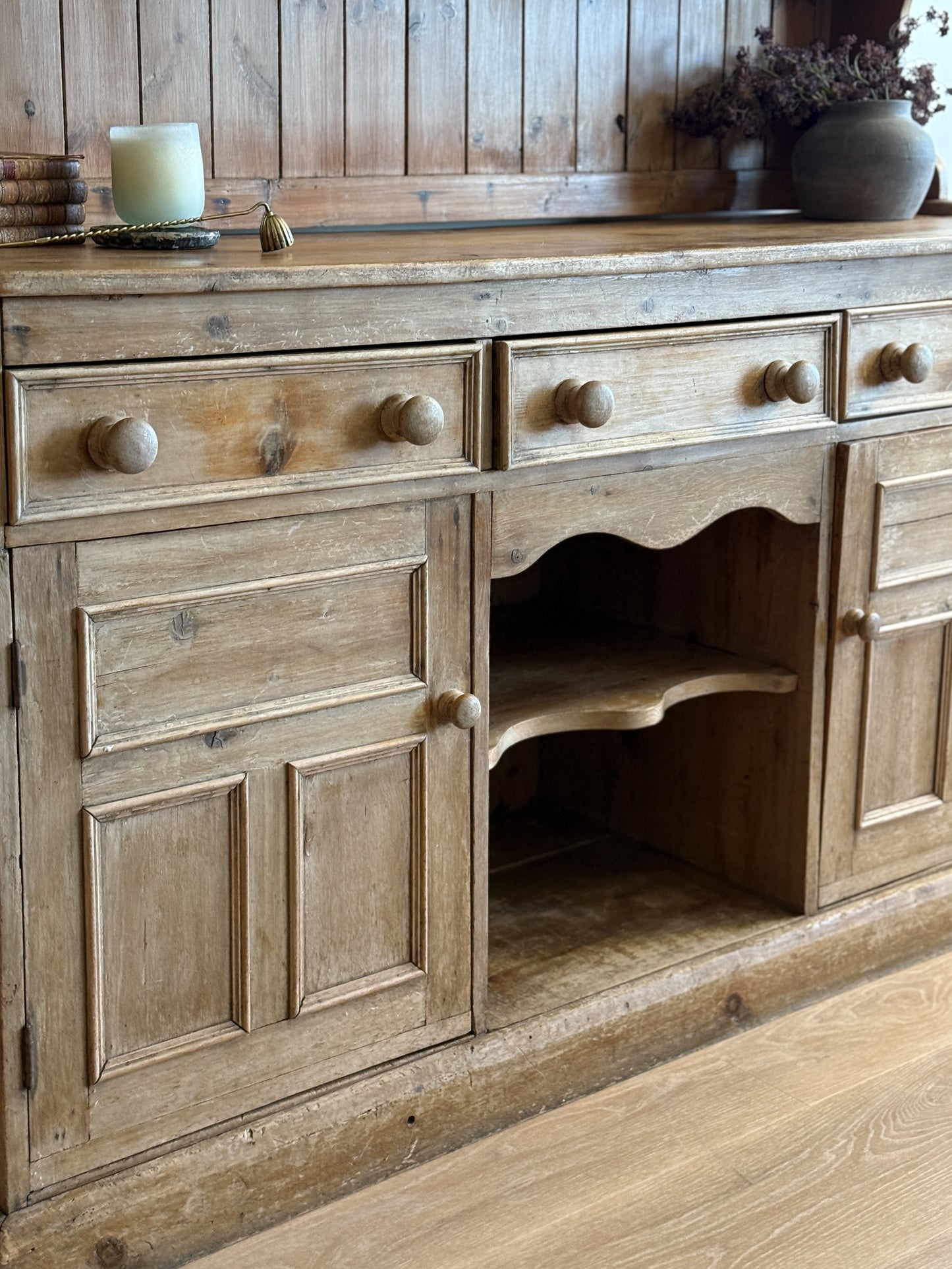 Antique English Pine Step-back Hutch